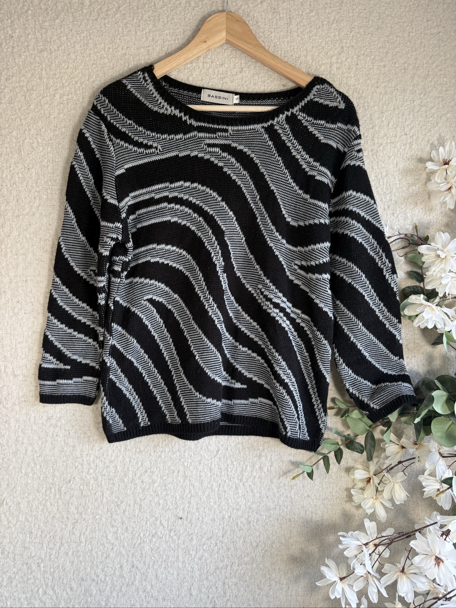 Bassini Black & Grey Knit Sweater Small Stylish Patterned Long Sleeve Top