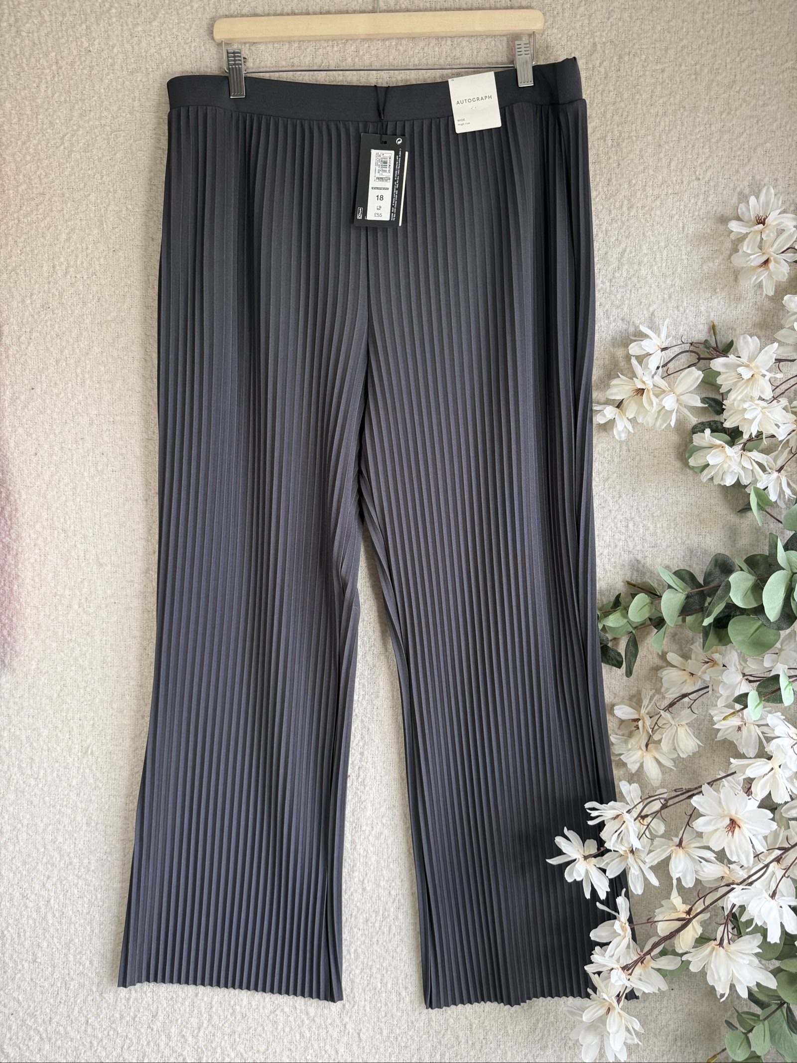 Autograph Charcoal Wide Leg Pleated Trousers UK 18 High Rise Elegant Style