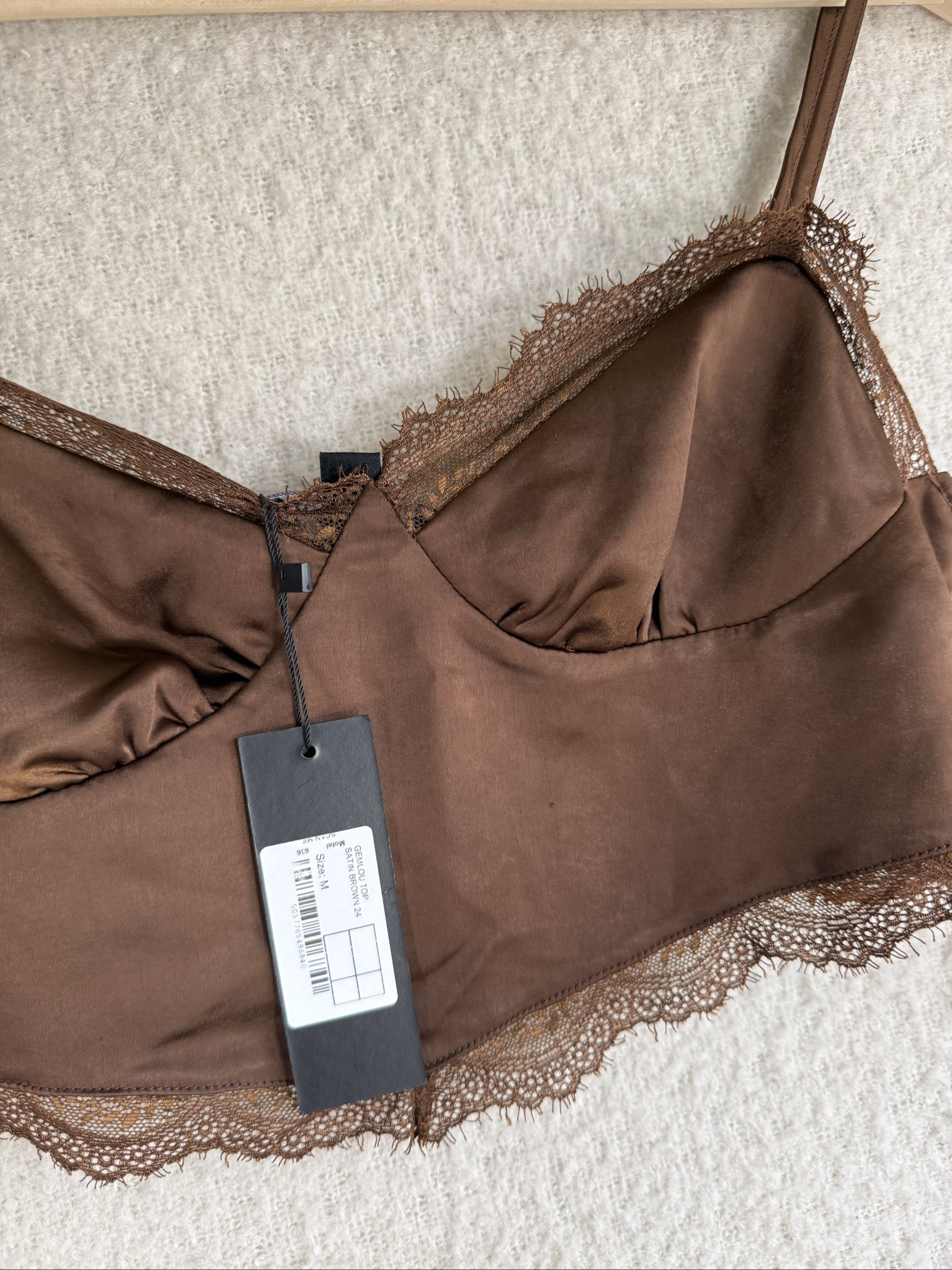 Motel Satin Brown Lace Trim Crop Top Brown Medium Soft Satin Crop Top image 2