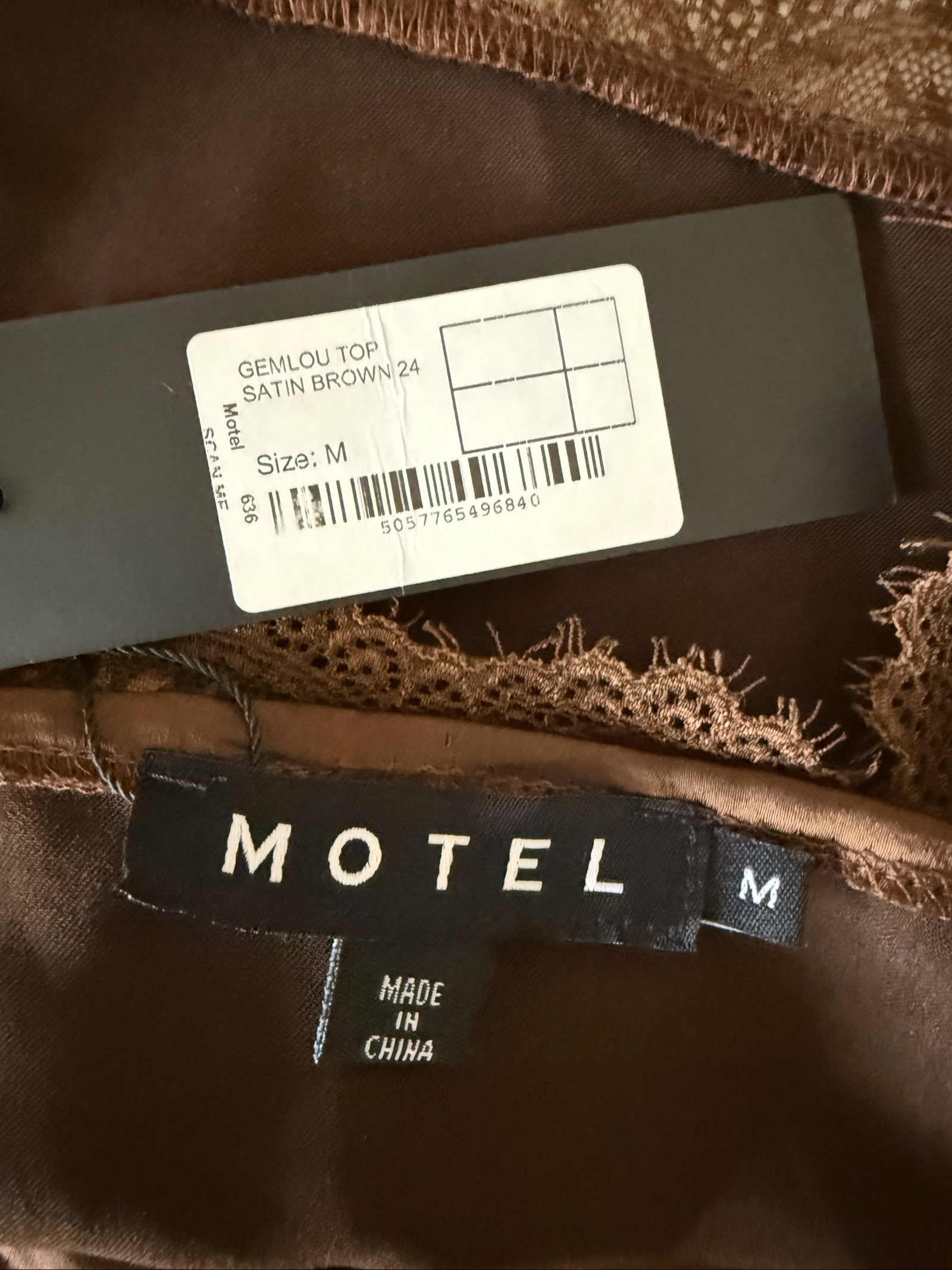 Motel Satin Brown Lace Trim Crop Top Brown Medium Soft Satin Crop Top image 3