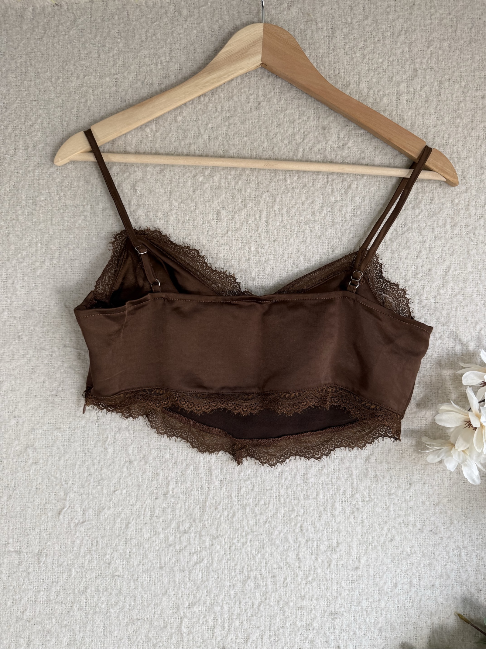 Motel Satin Brown Lace Trim Crop Top Brown Medium Soft Satin Crop Top image 4