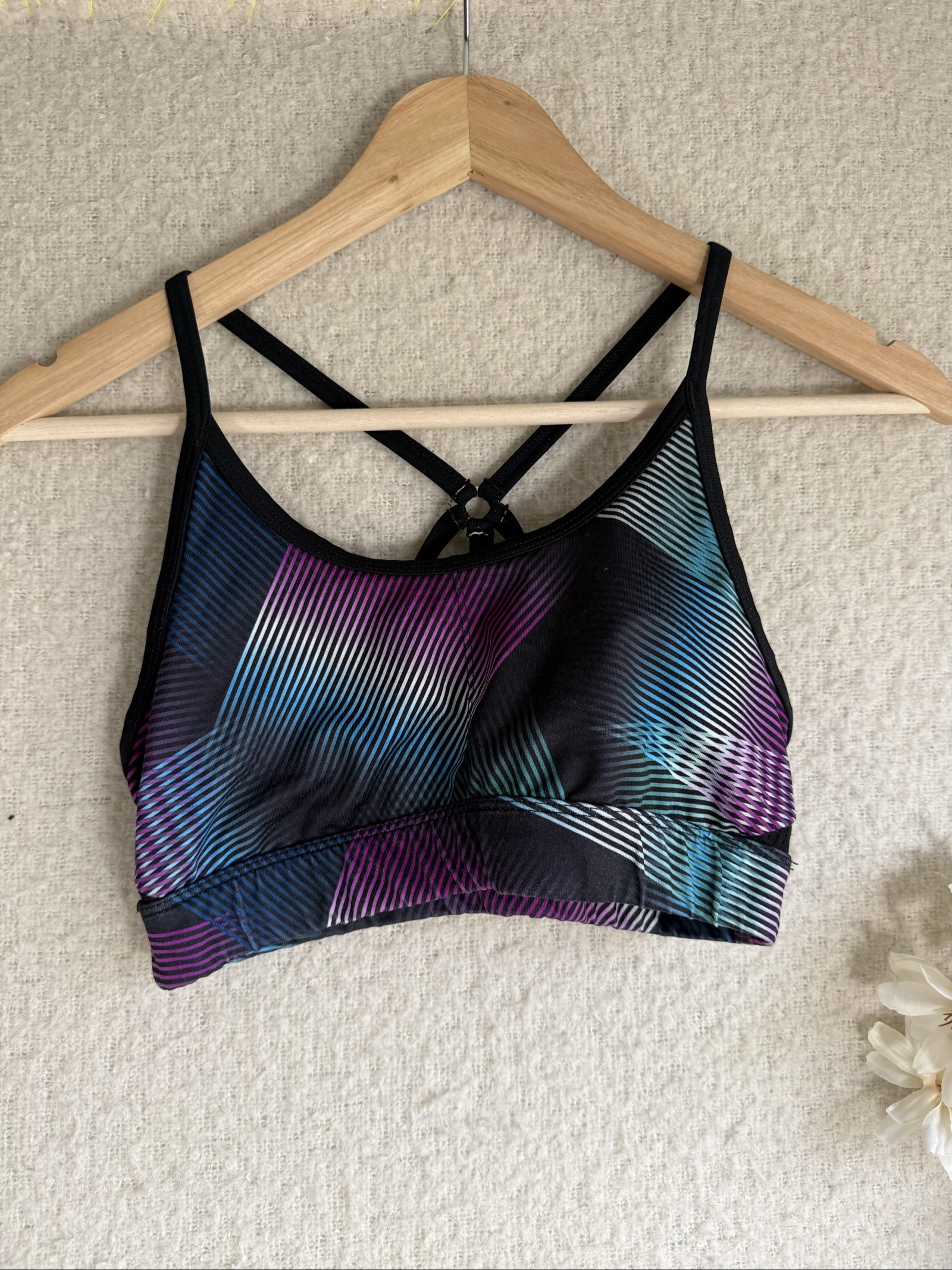 Champion Black Multi Colour Striped Sports Bra Small Comfortable Activewear