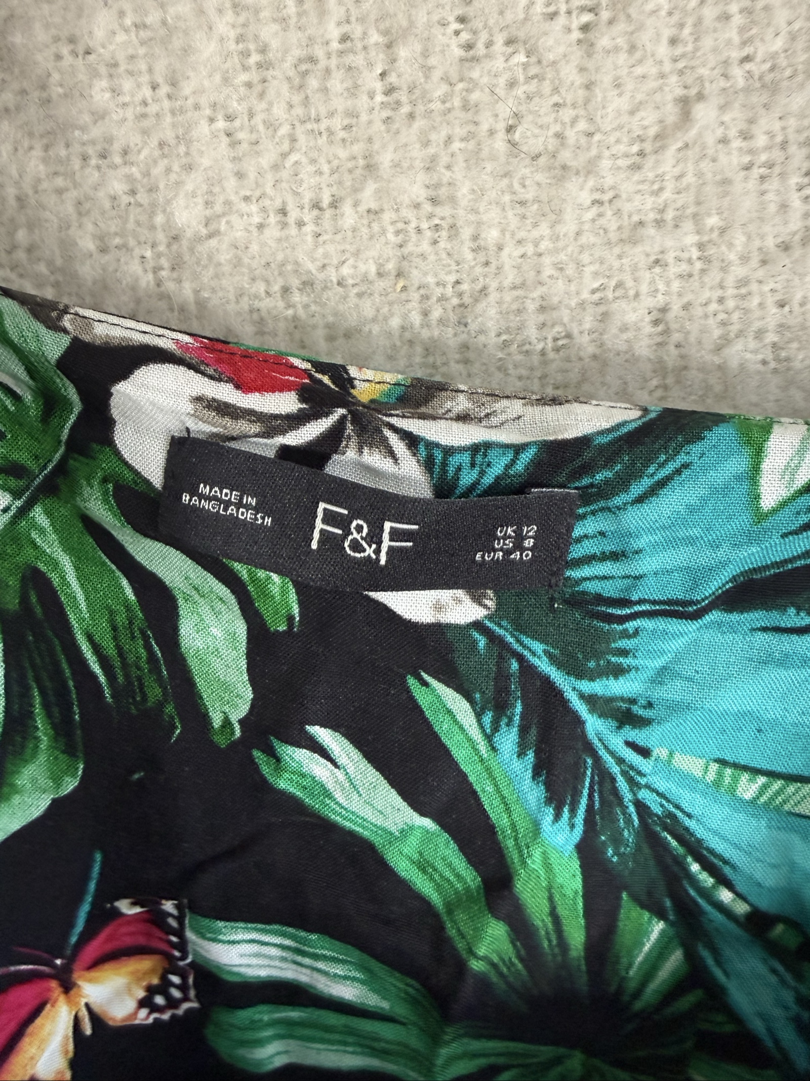 F&F Black Floral Print Sleeveless Cami Top UK 12 Summer Casual V-Neck image 3