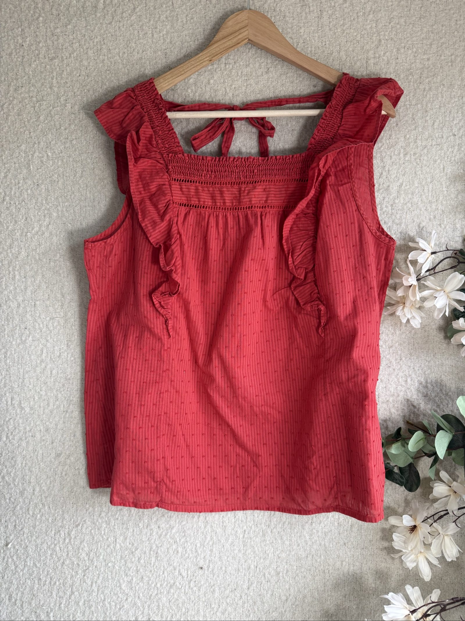 F&F Red Ruffle Sleeveless Top UK 16 Summer Casual Lightweight Blouse