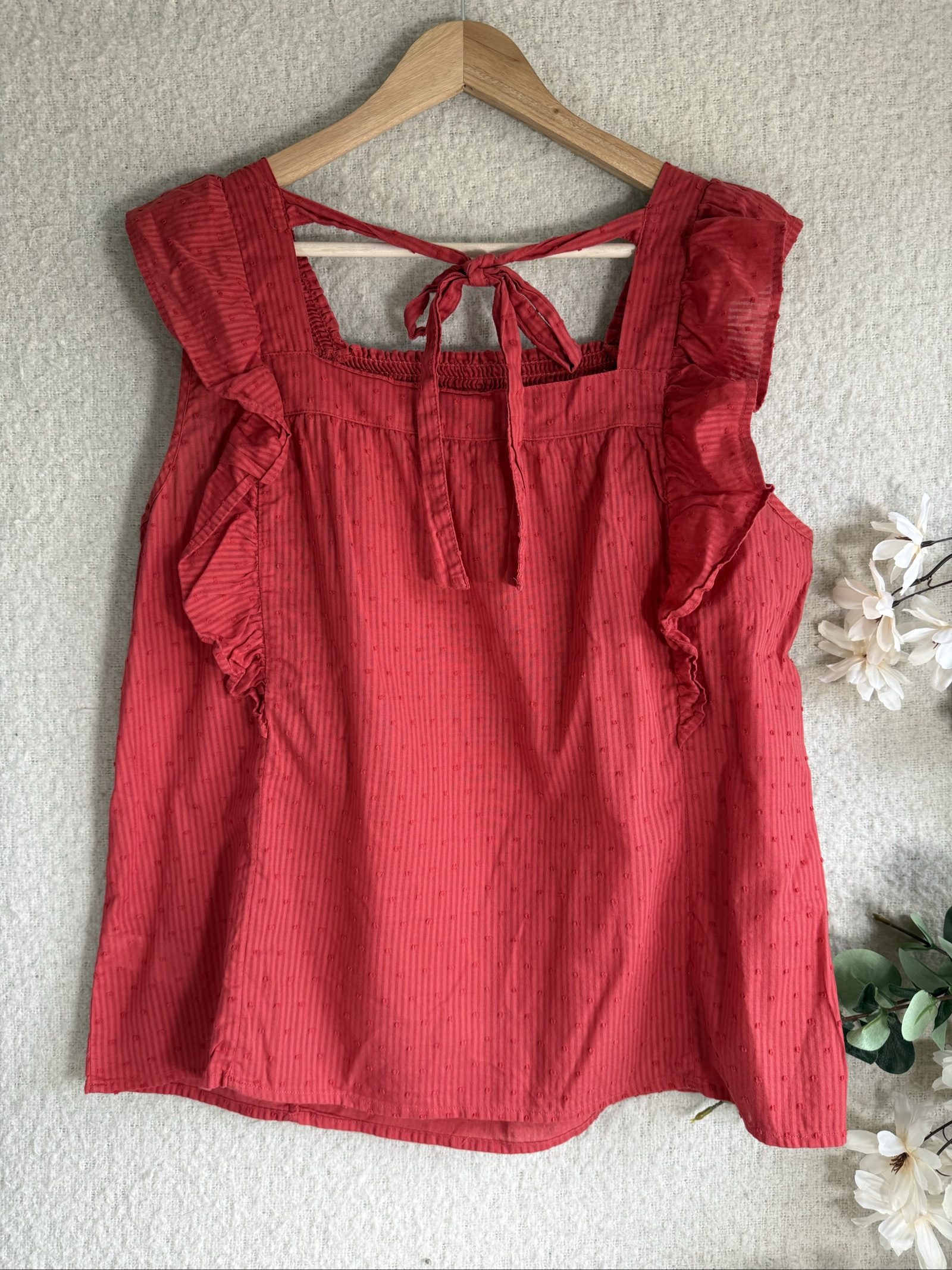 F&F Red Ruffle Sleeveless Top UK 16 Summer Casual Lightweight Blouse image 4