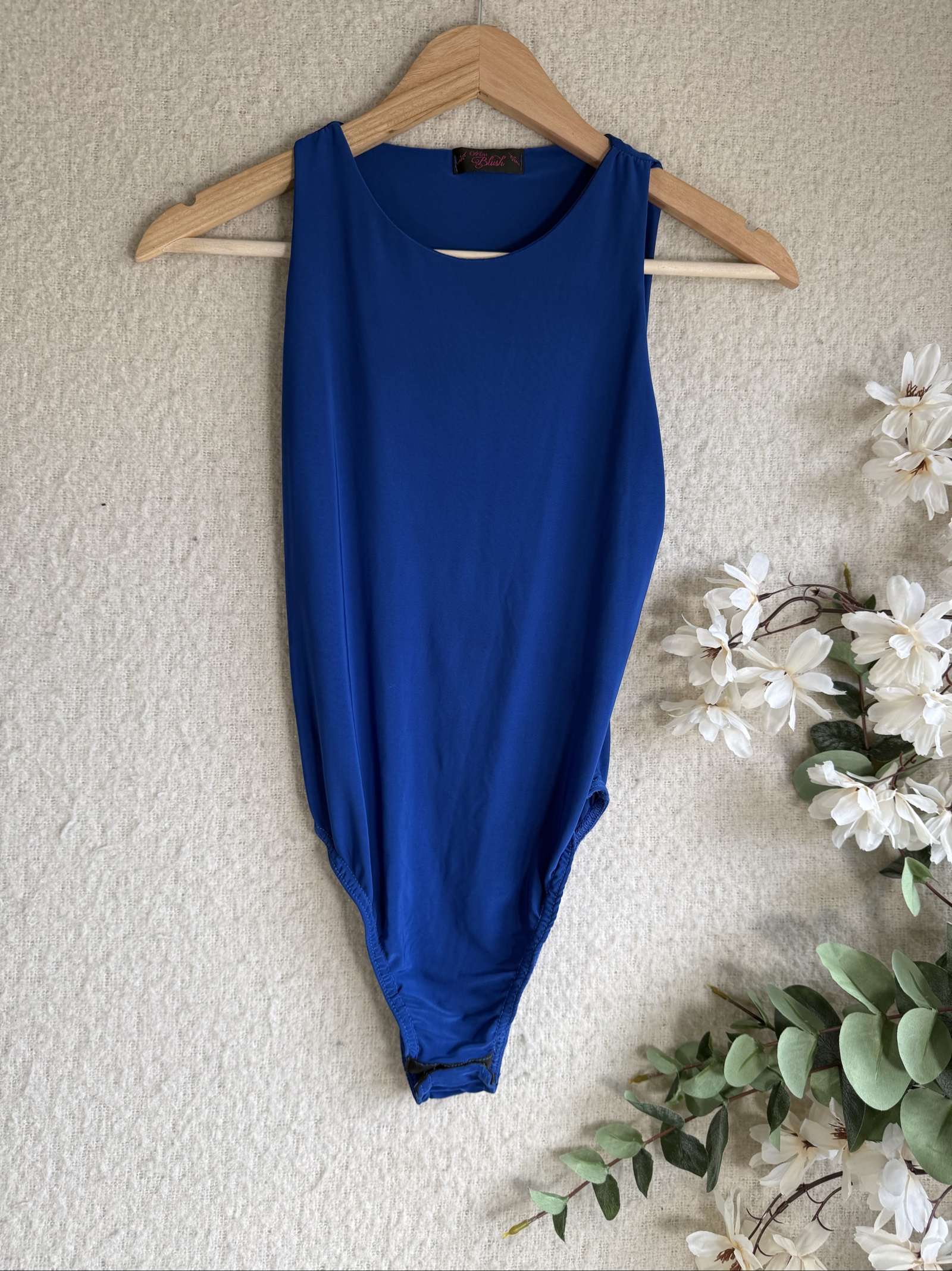 Miss Blush Blue Sleeveless Bodysuit UK Small Classic Fit Chic Basics