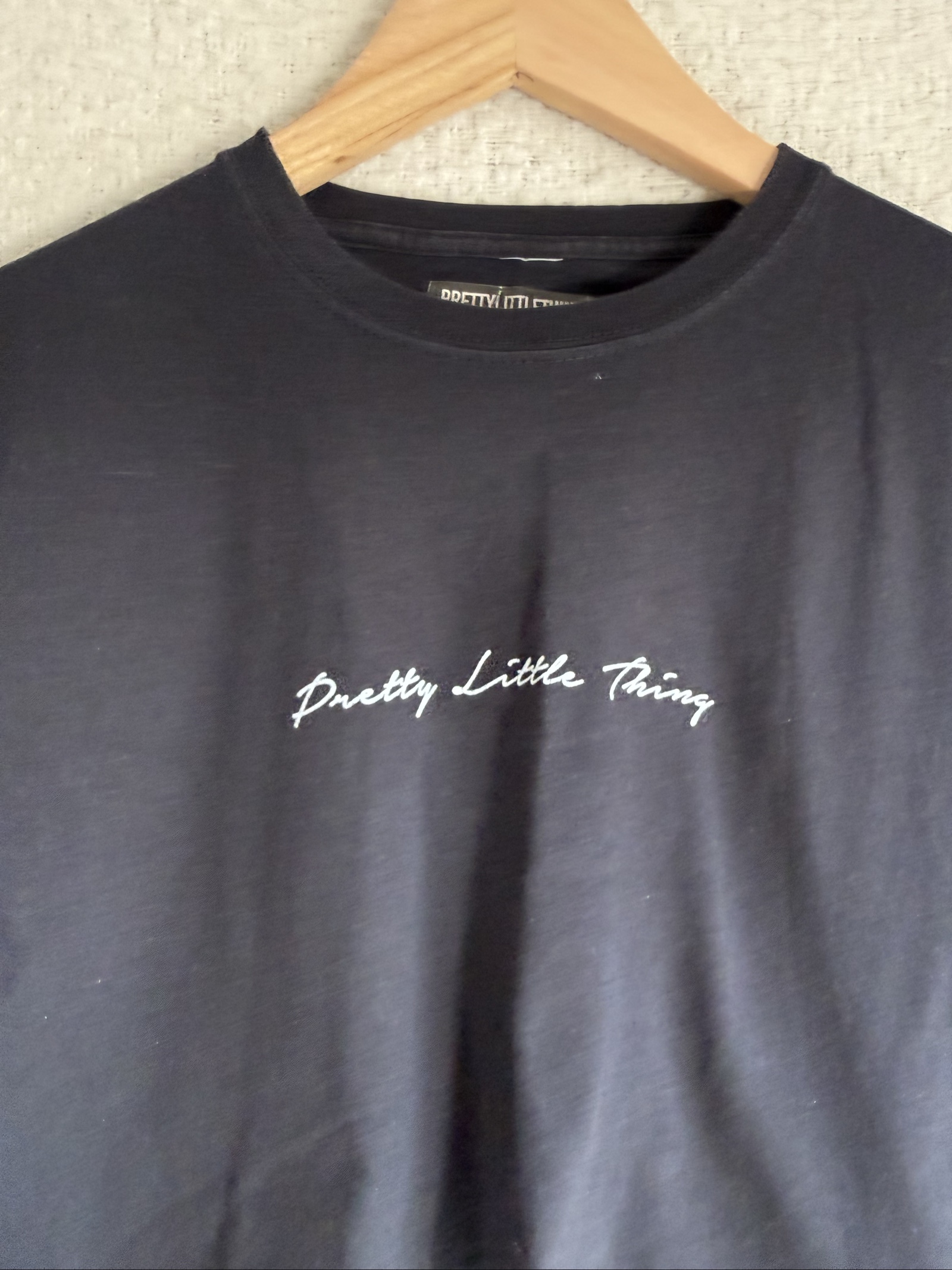 PrettyLittleThing Black Crop T-Shirt UK 8 Cotton Casual Summer Top image 3