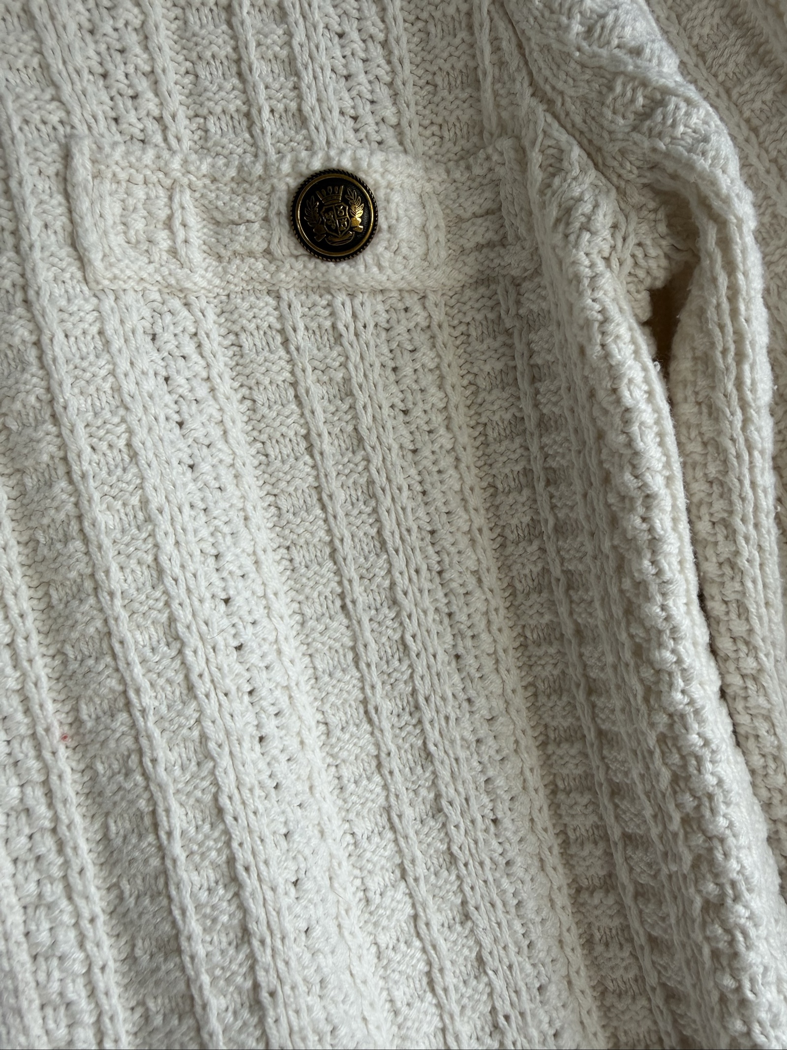 Well Worn Cream Cable Knit Frayed Trim Cardigan UK Small Elegant Casual Knitwear image 5