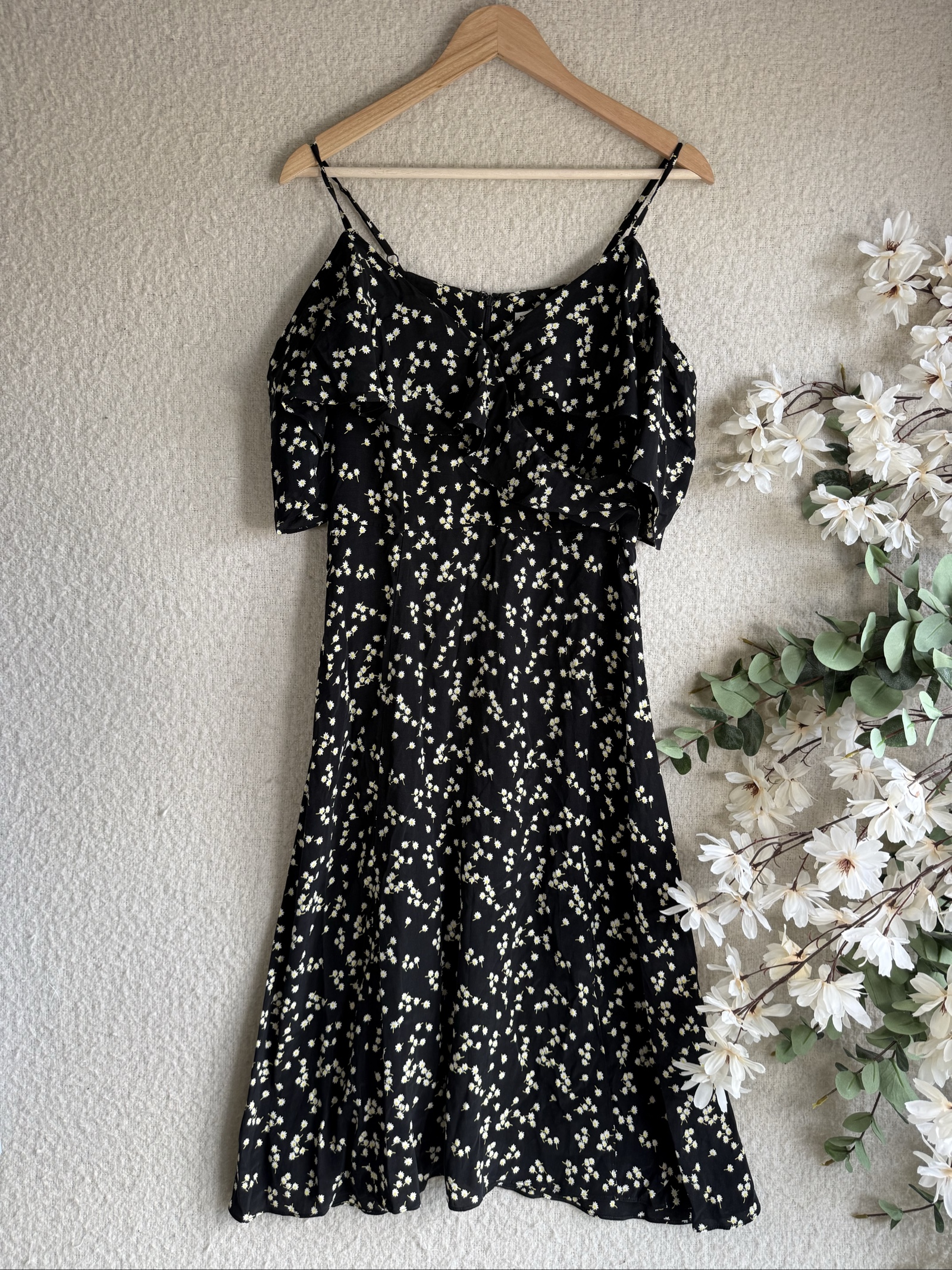 Whistles Black & White Floral Print Midi Dress UK 10 Summer Occasion Chic