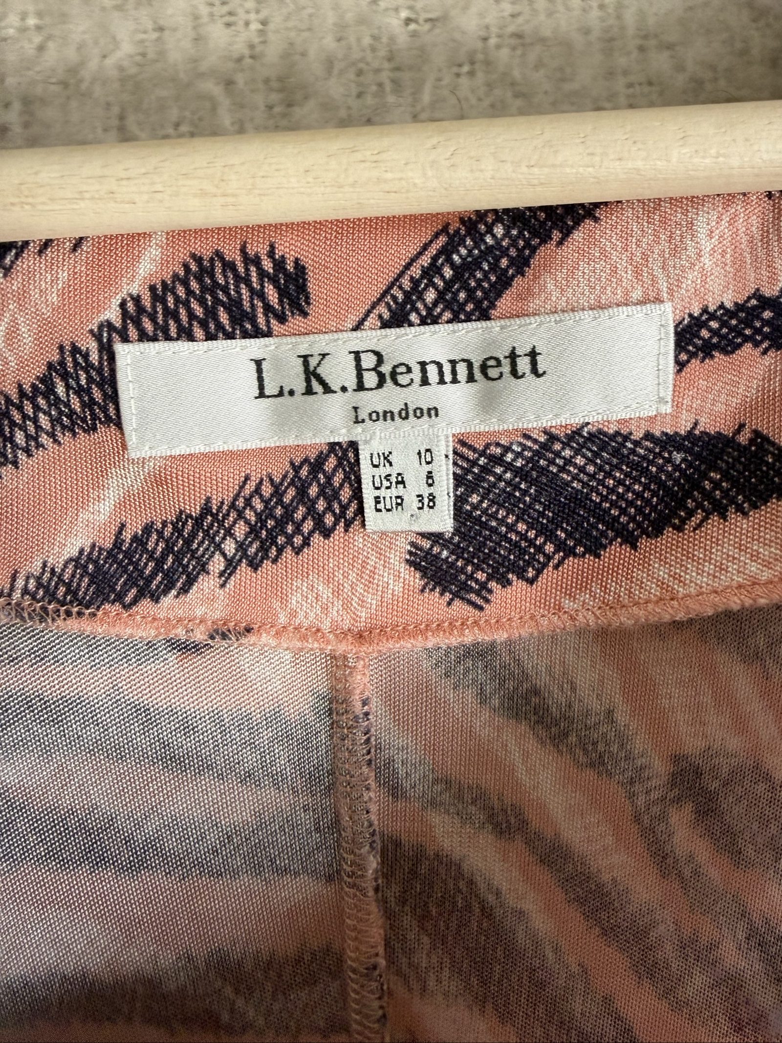 L.K. Bennett Pink & Black Zebra Print Ruched Long Sleeve Midi Dress UK 10 image 3