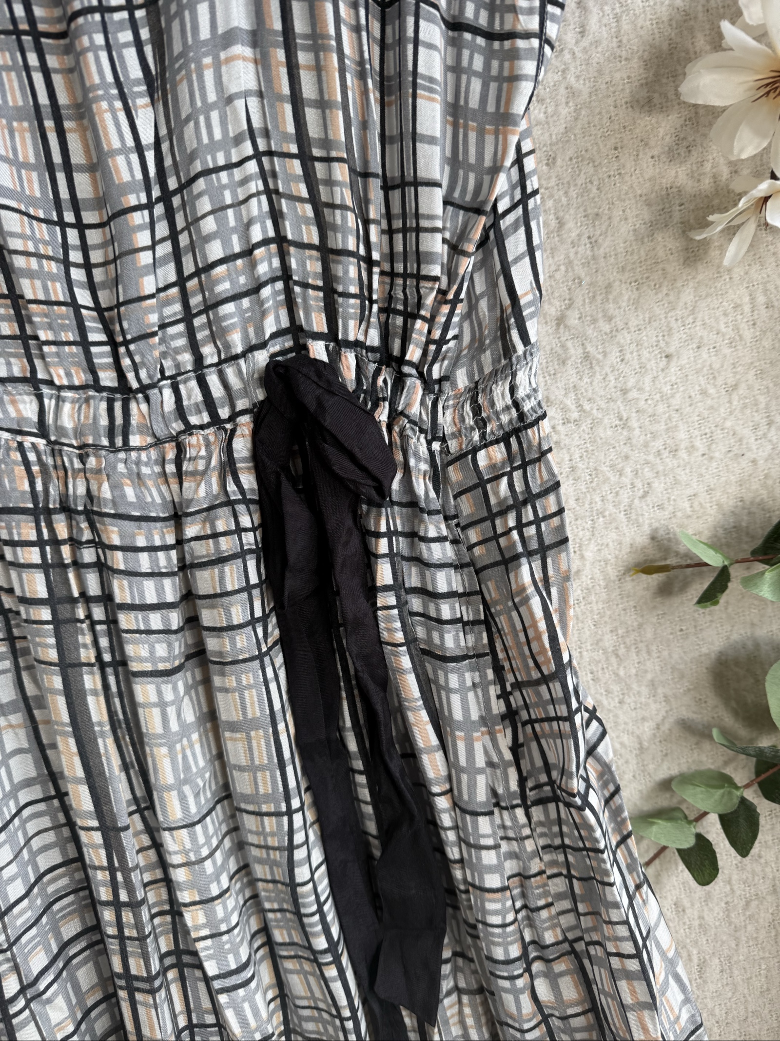 Masai Grey & Black Checked Midi Dress with Tie Belt UK Medium Elegant Casual image 2