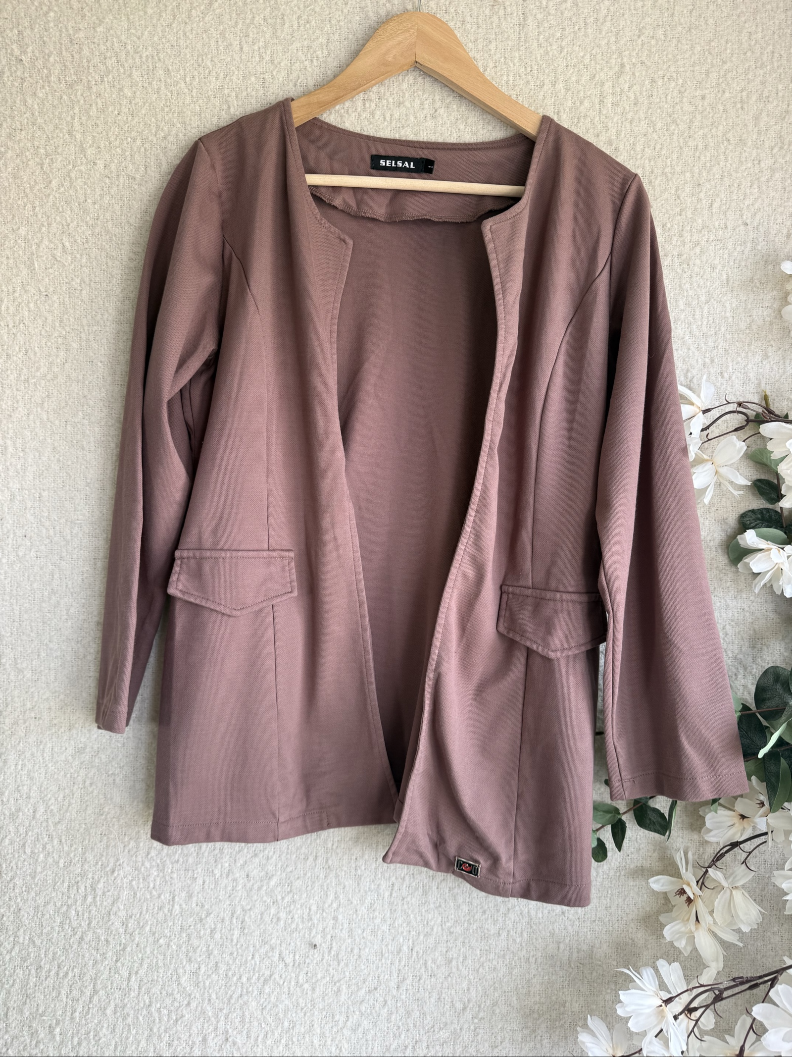 Selsal Mauve Pink Open Front Long Sleeve Jacket Size UK 10 Elegant Casual