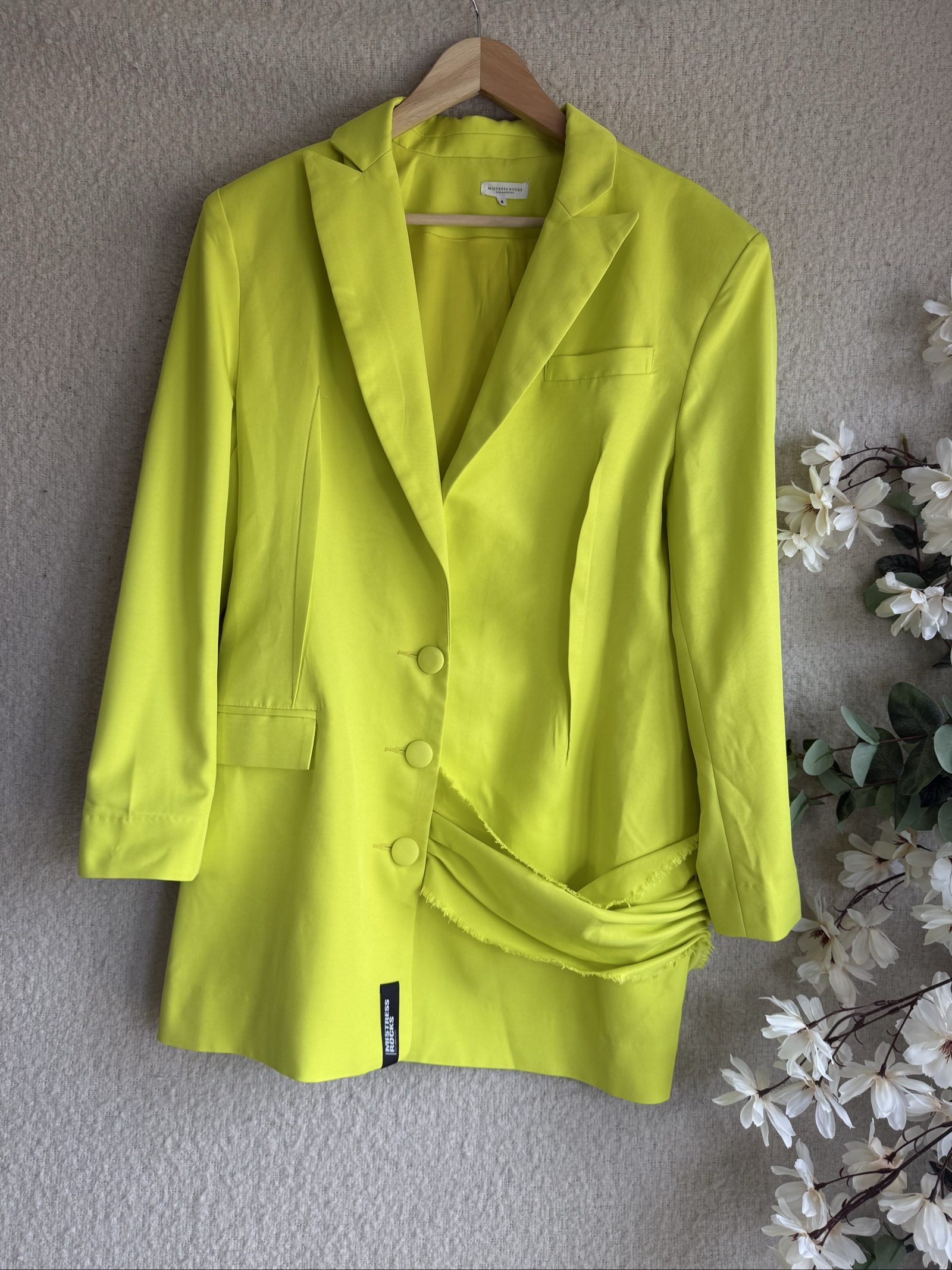 Mistress Rocks Lime Green Longline Blazer Jacket Small Chic Stylish Detail