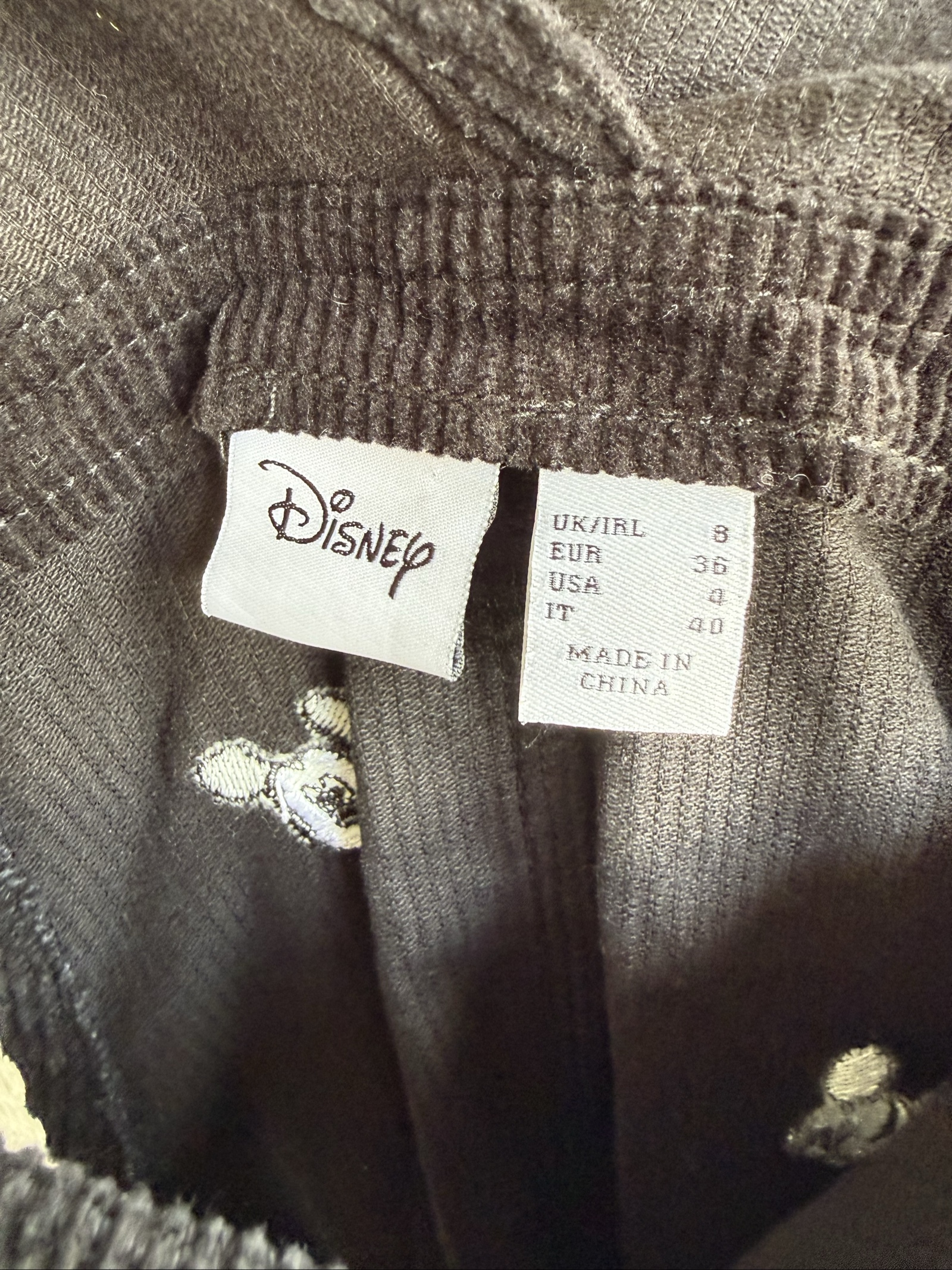 Disney Black Corduroy Mickey Mouse Pinafore Dress UK 8 Cute Embroidered Style image 3