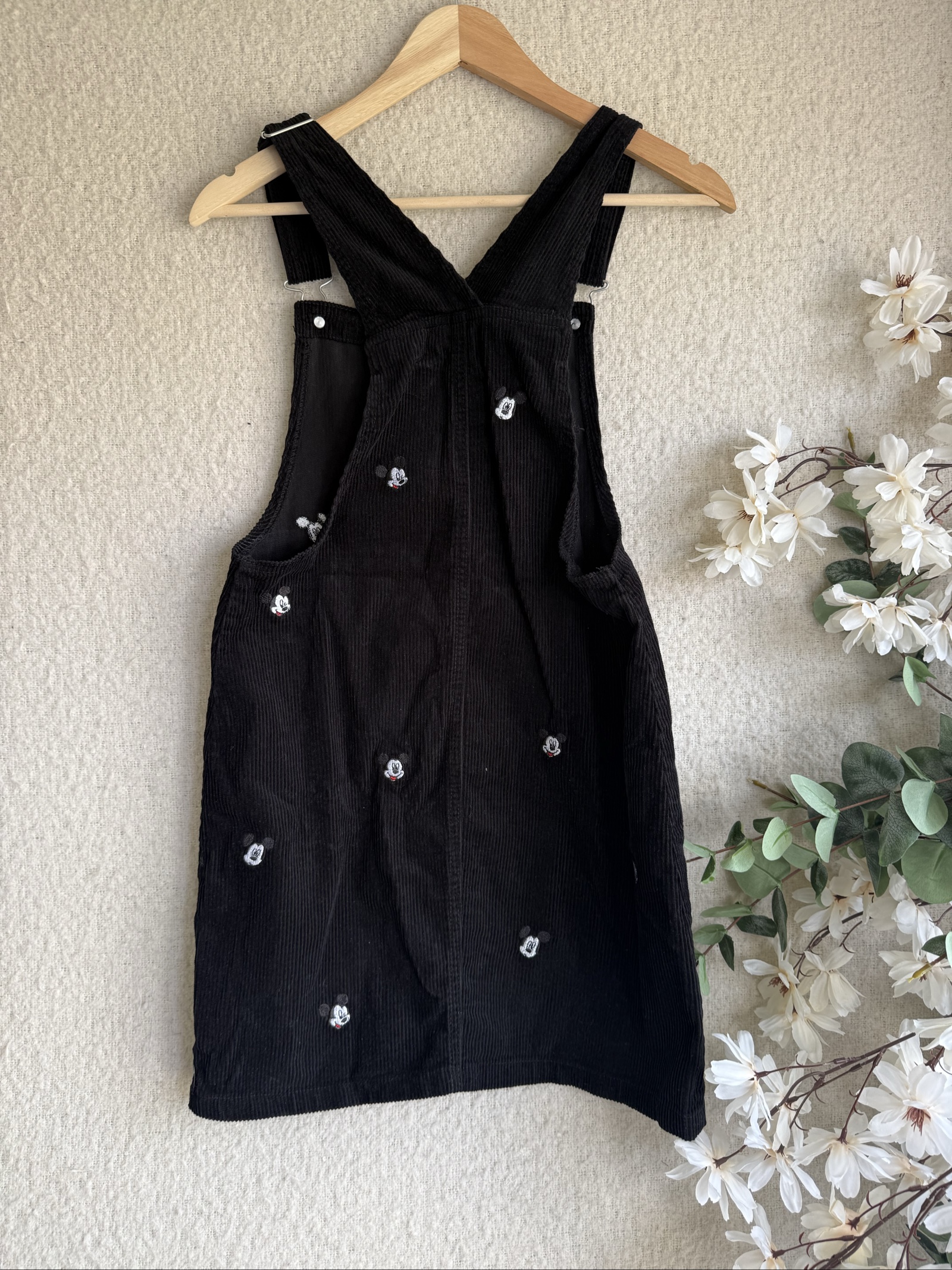 Disney Black Corduroy Mickey Mouse Pinafore Dress UK 8 Cute Embroidered Style image 4