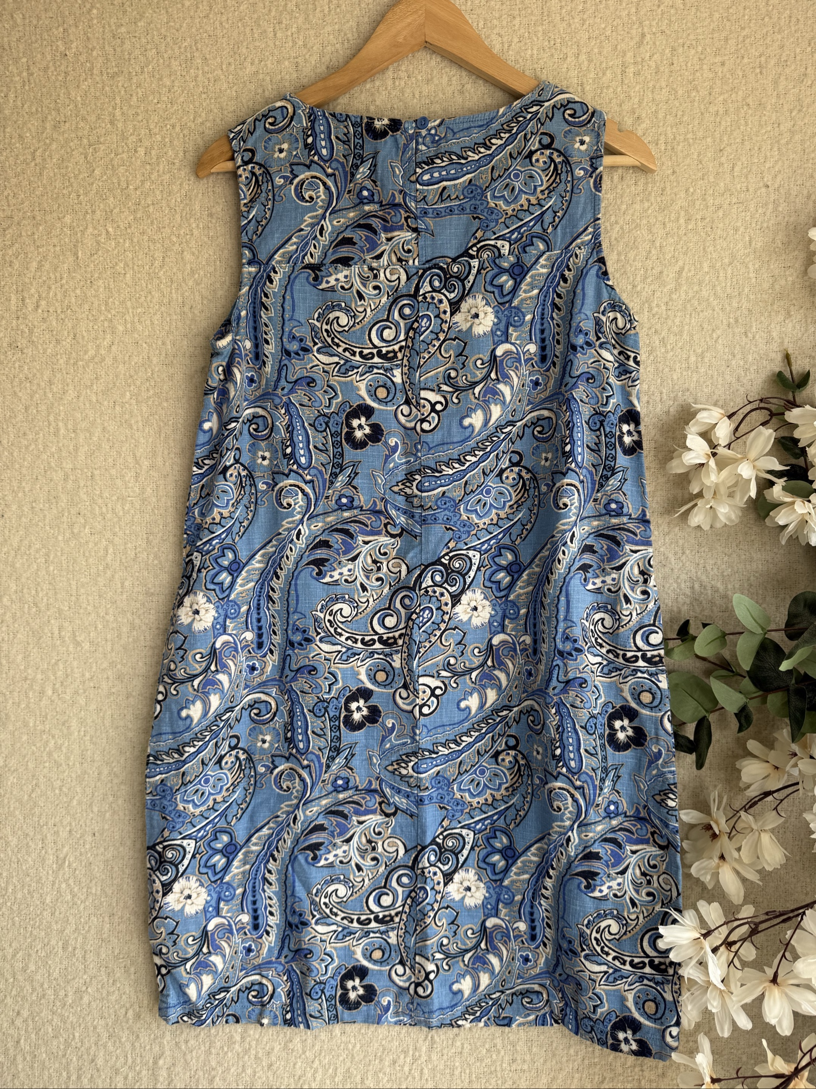 Next Blue Paisley Print Sleeveless Shift Dress UK 12 Crochet Detail Trendy image 4