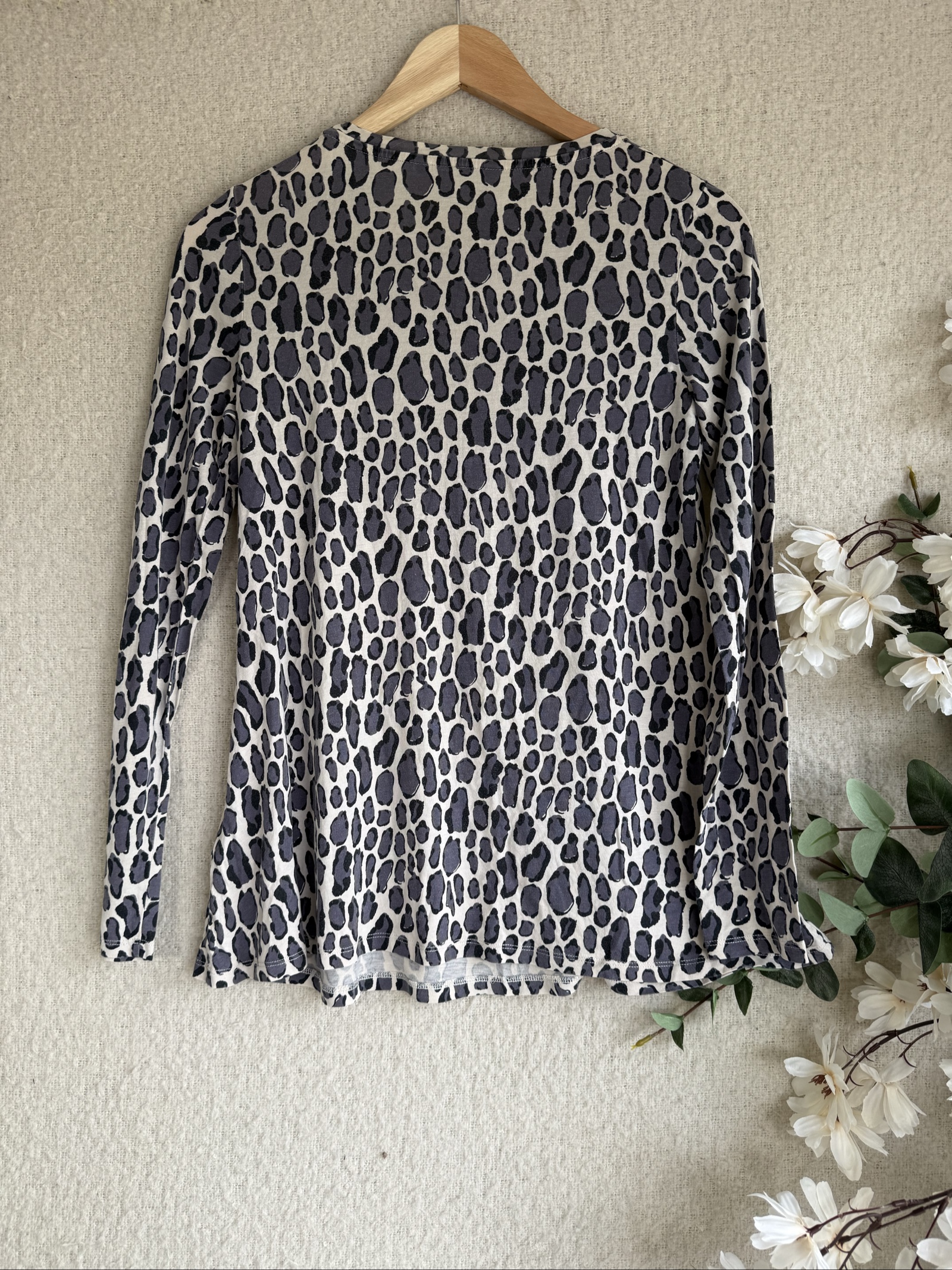 Boden Grey & Black Leopard Print Long Sleeve Top UK 8 Soft Fabric Casual image 4