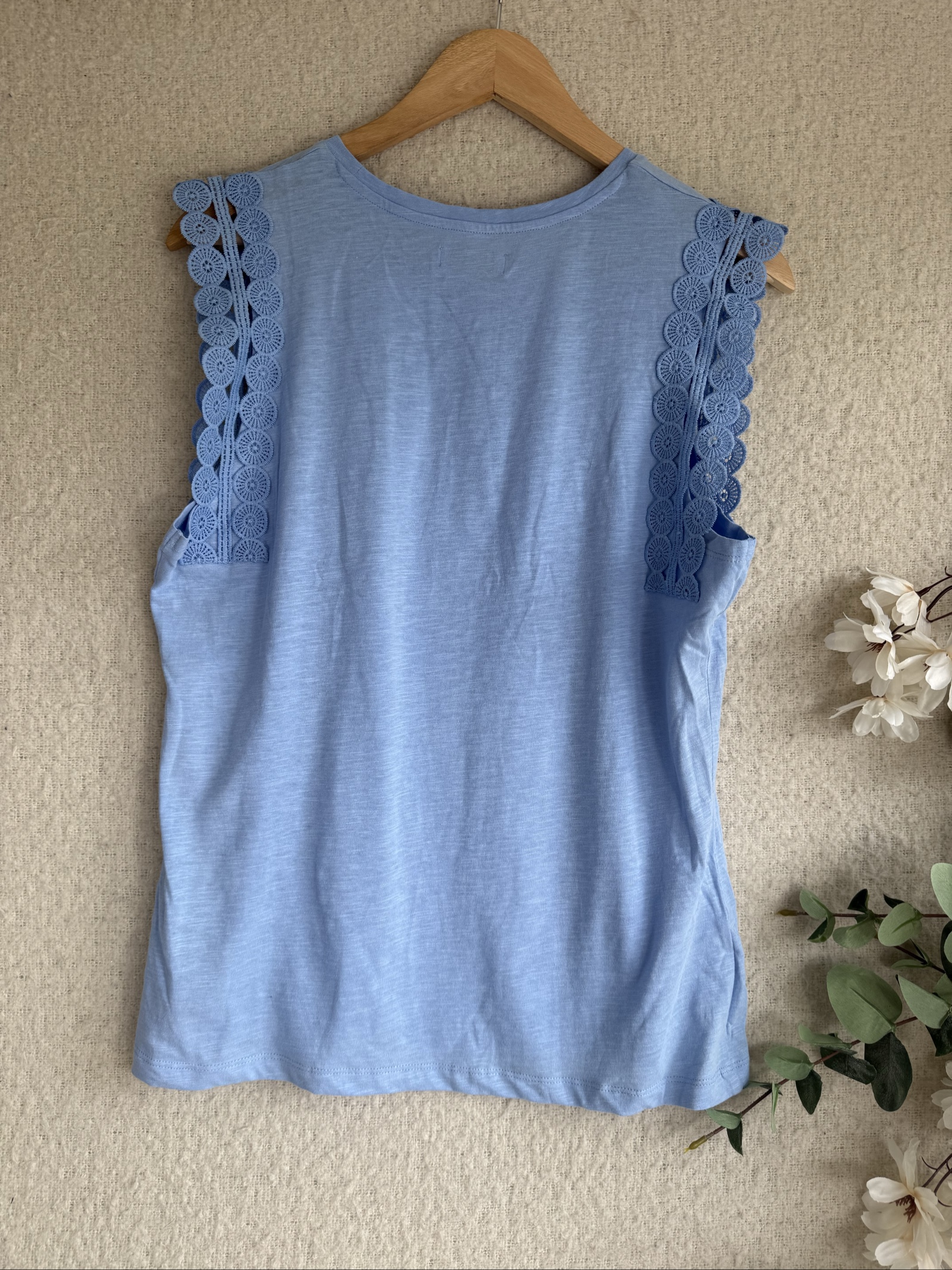 Papaya Blue Cotton Sleeveless Top Size 12 with Lace Trim Summer Casual image 4