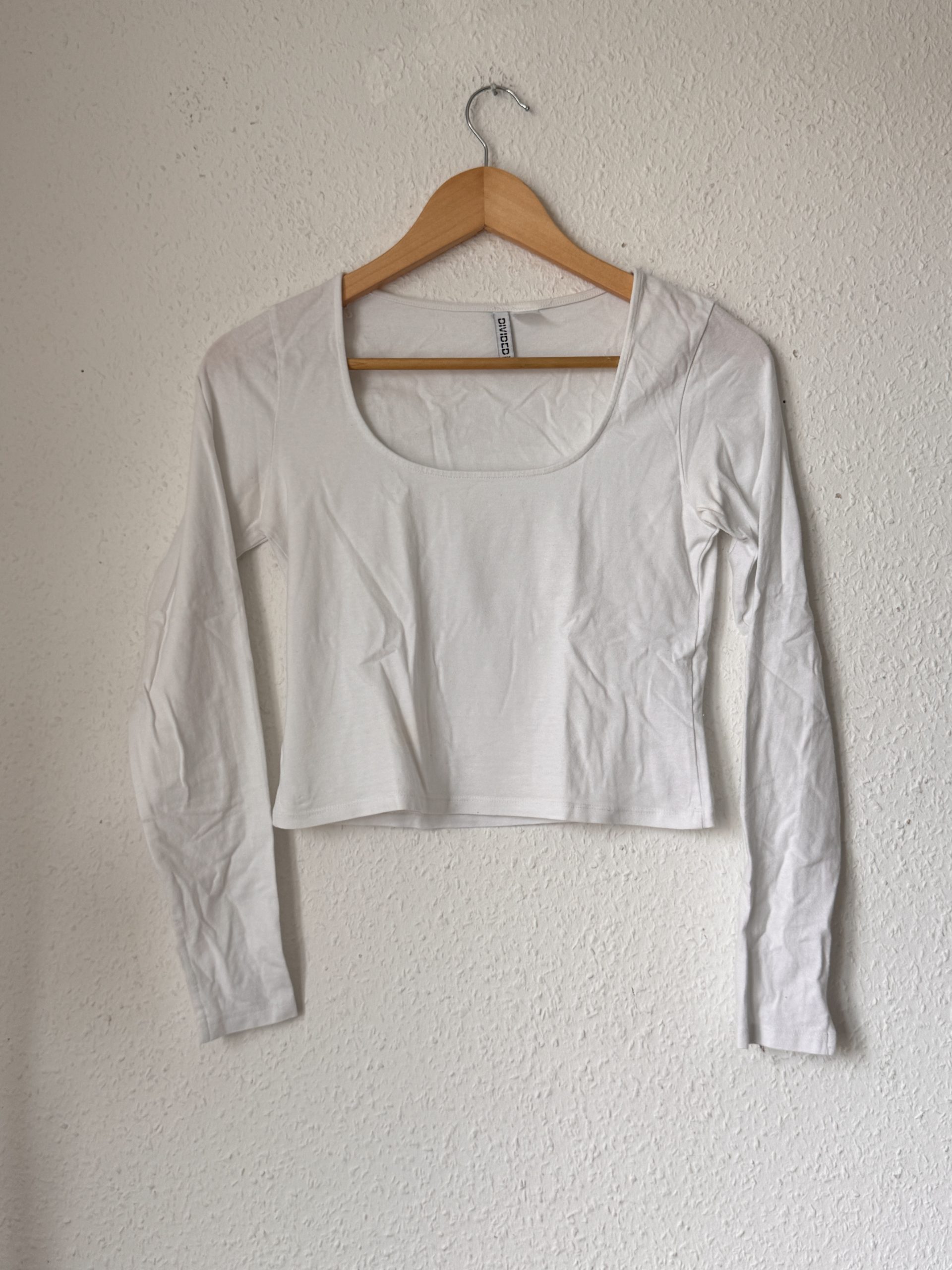 H&M Divided White Long Sleeve Crop Top Small Cotton Blend 2878