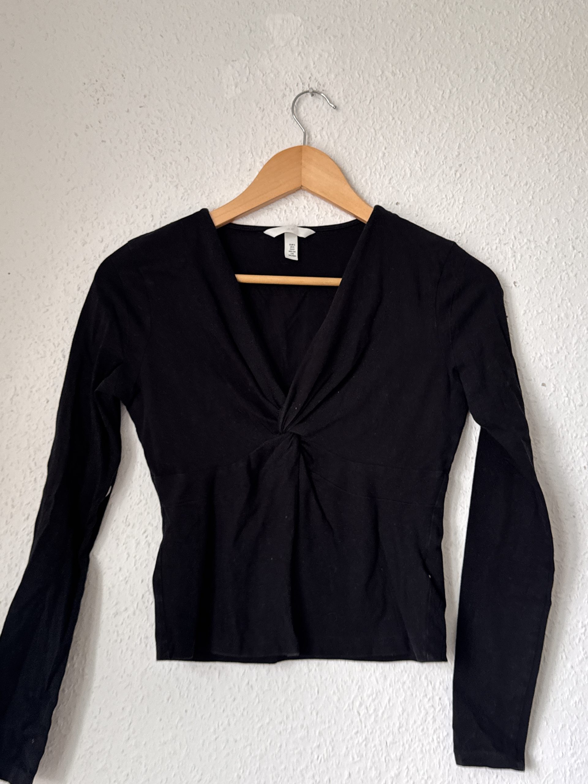 H&M Black Long Sleeve Twist Front Top Small 2880 image 2