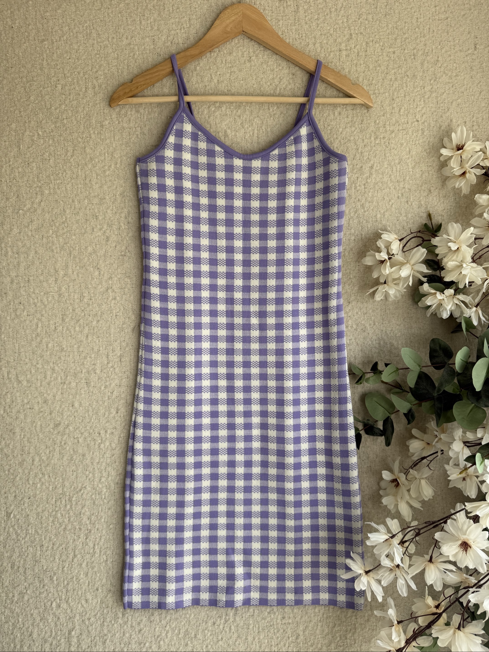 Primark Purple & White Checked Strappy Dress UK S Summer Casual Chic