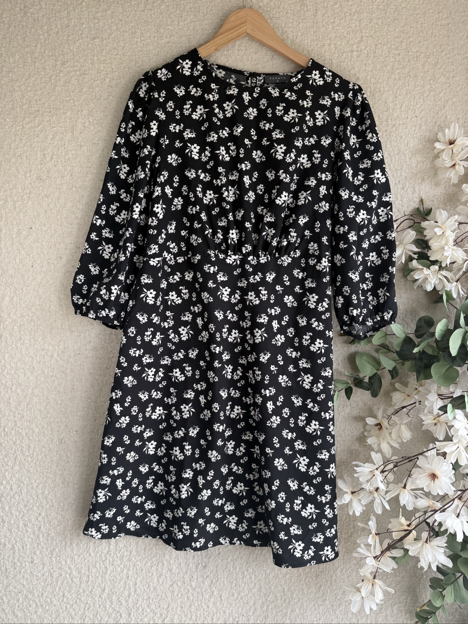 Papaya Black & White Floral Print Dress UK 16 Elegant Casual Midi Dress