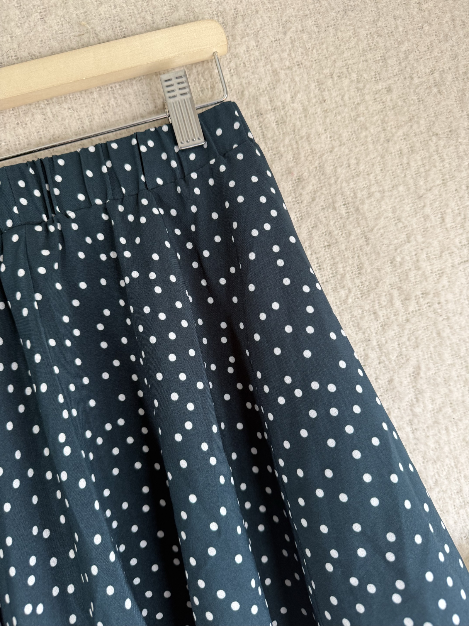 SHEIN Navy & White Polka Dot Casual Flared Skirt UK Medium Elastic Waist image 2