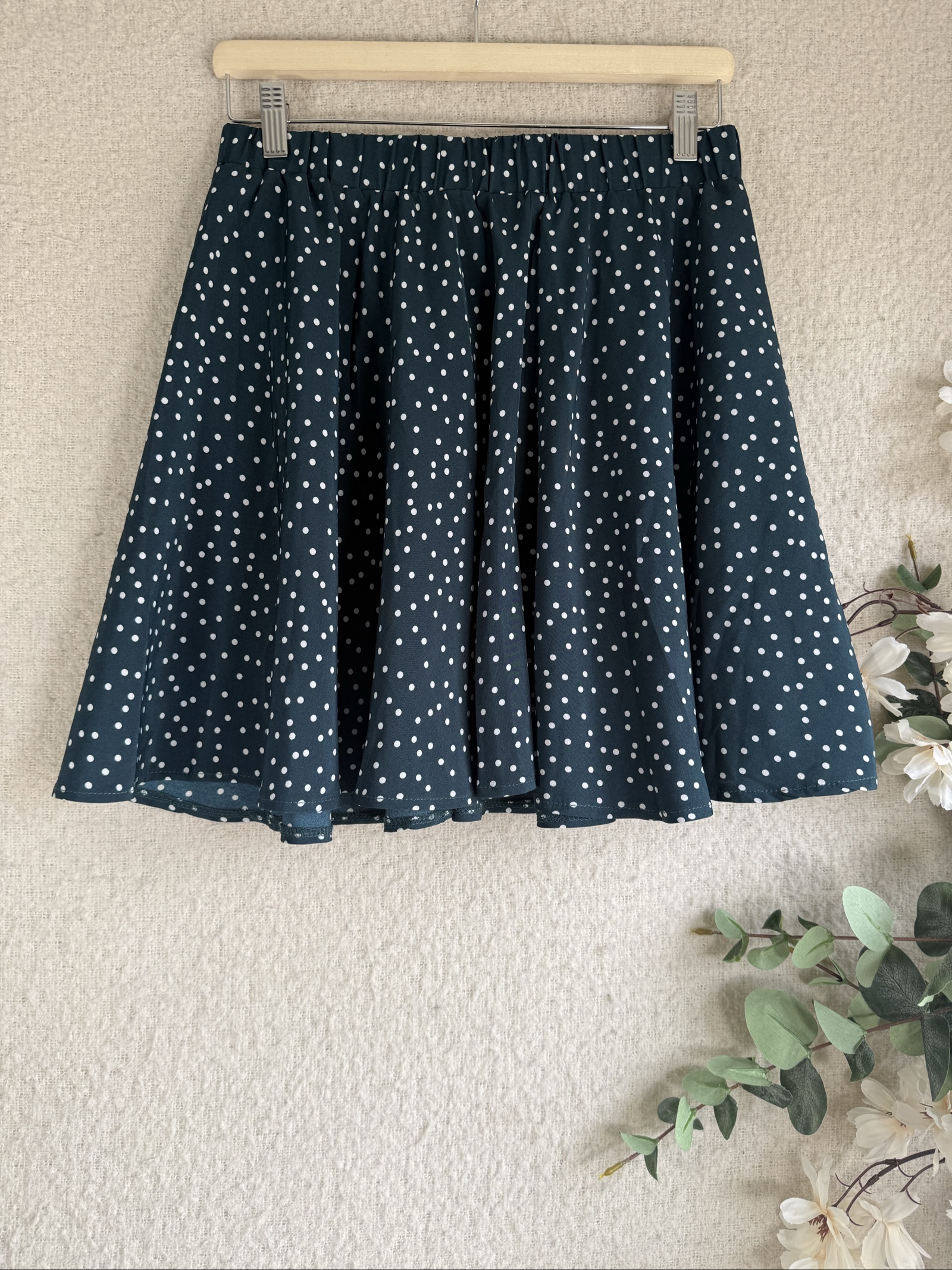 SHEIN Navy & White Polka Dot Casual Flared Skirt UK Medium Elastic Waist image 4
