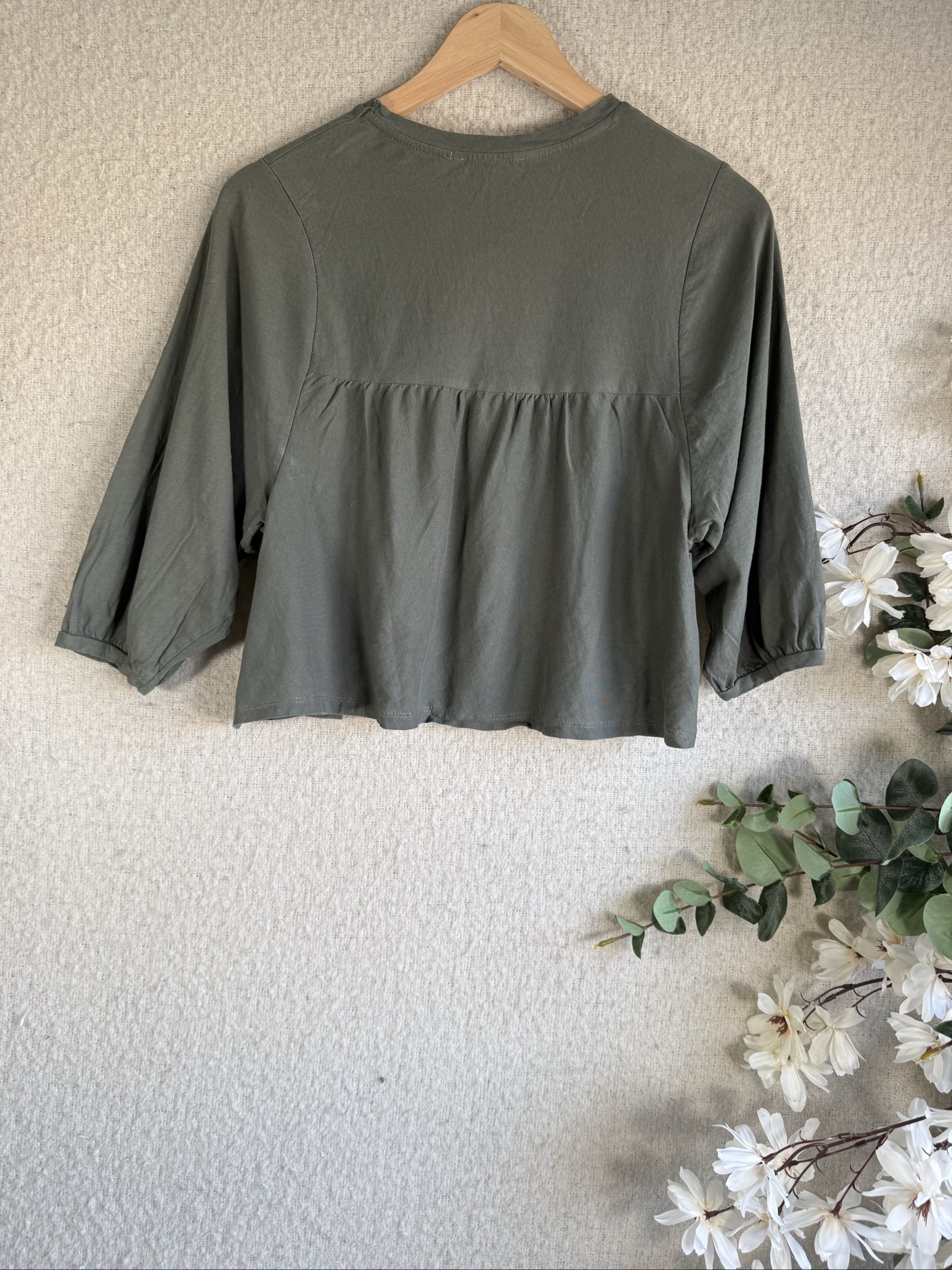 Zara Trafaluc Olive Green Oversized Peplum Long Sleeve Top UK Small Casual Chic image 4