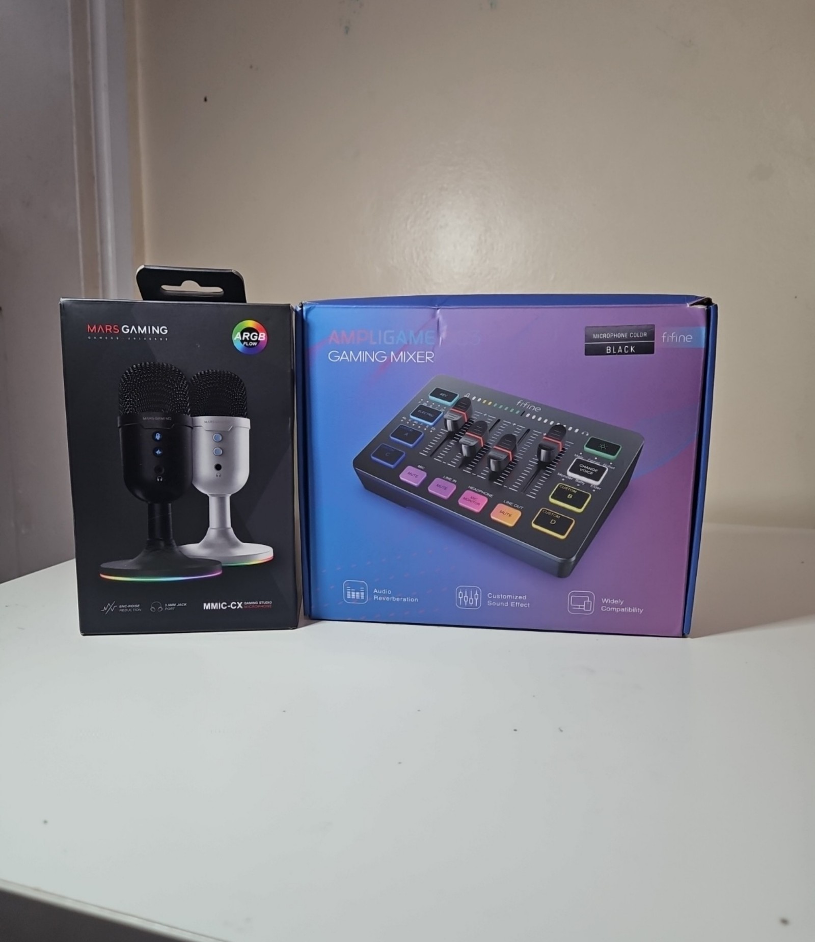 Mars Gaming MMIC-CX Black ARGB Studio Microphone & Fifine Black AmpliGame Gaming Mixer