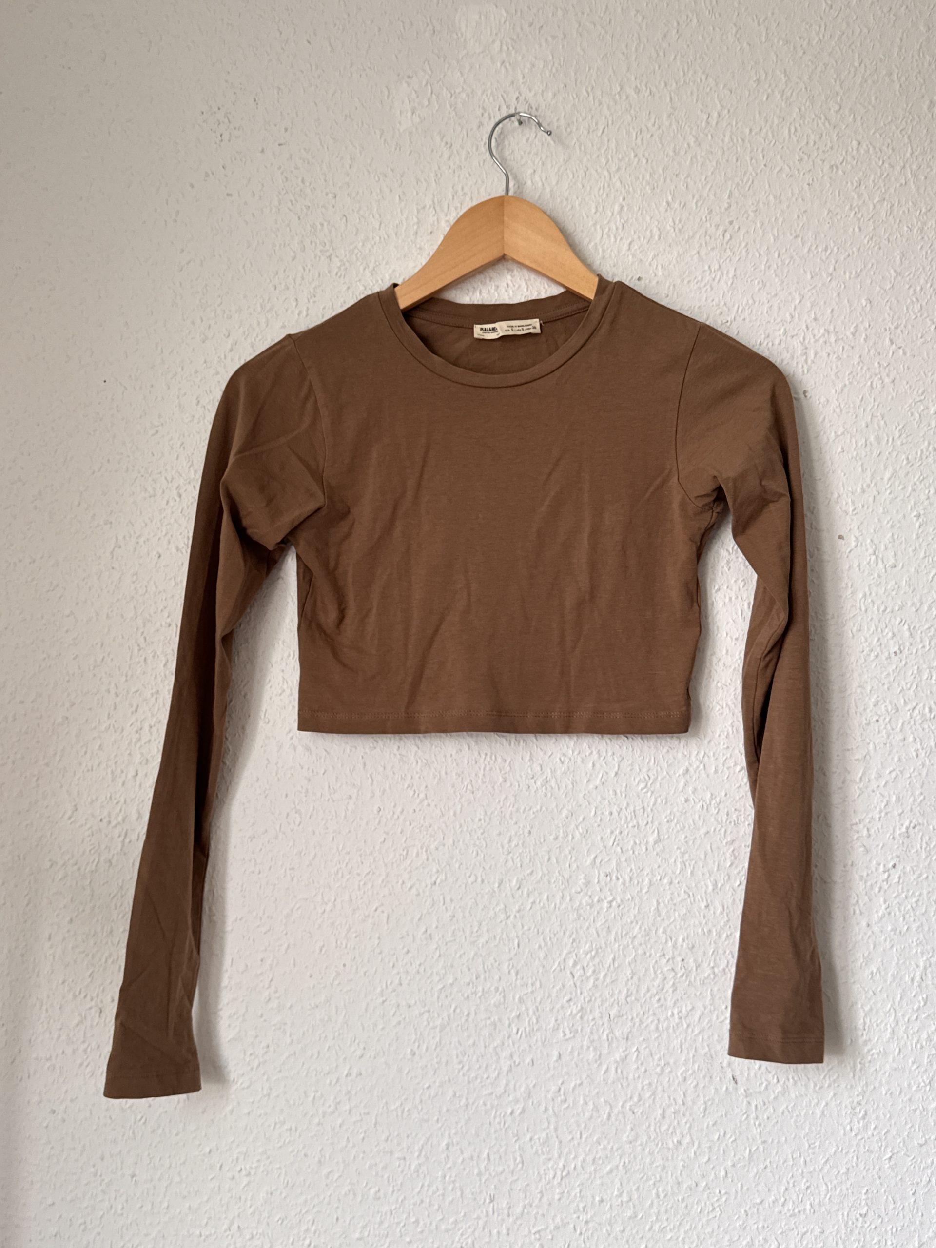 Pull & Bear Brown Long Sleeve Top Small Cotton 2883