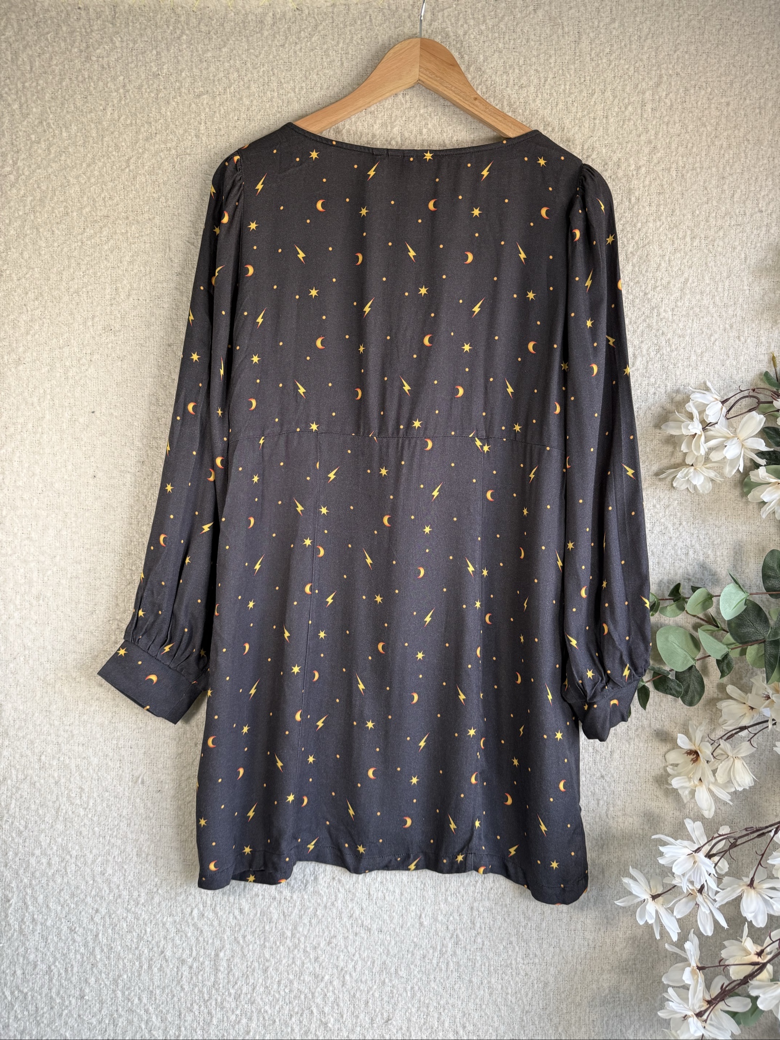 Milk It Black Mystical Print Mini Dress UK 12 Ruched Bust Hook Eye Closure image 4