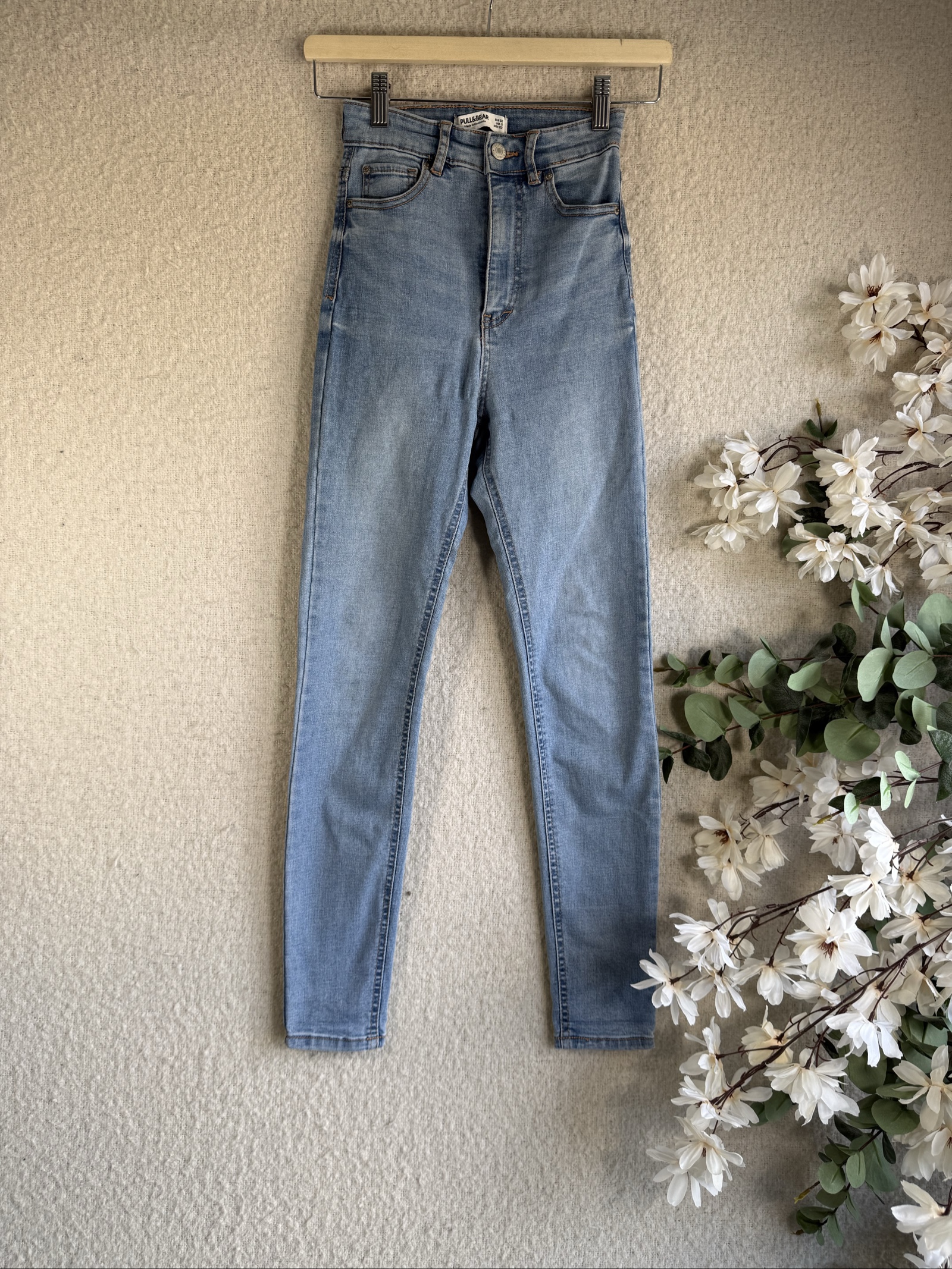Pull&Bear Light Blue Denim Skinny Jeans UK 6 High Waist Stretch Slim Fit