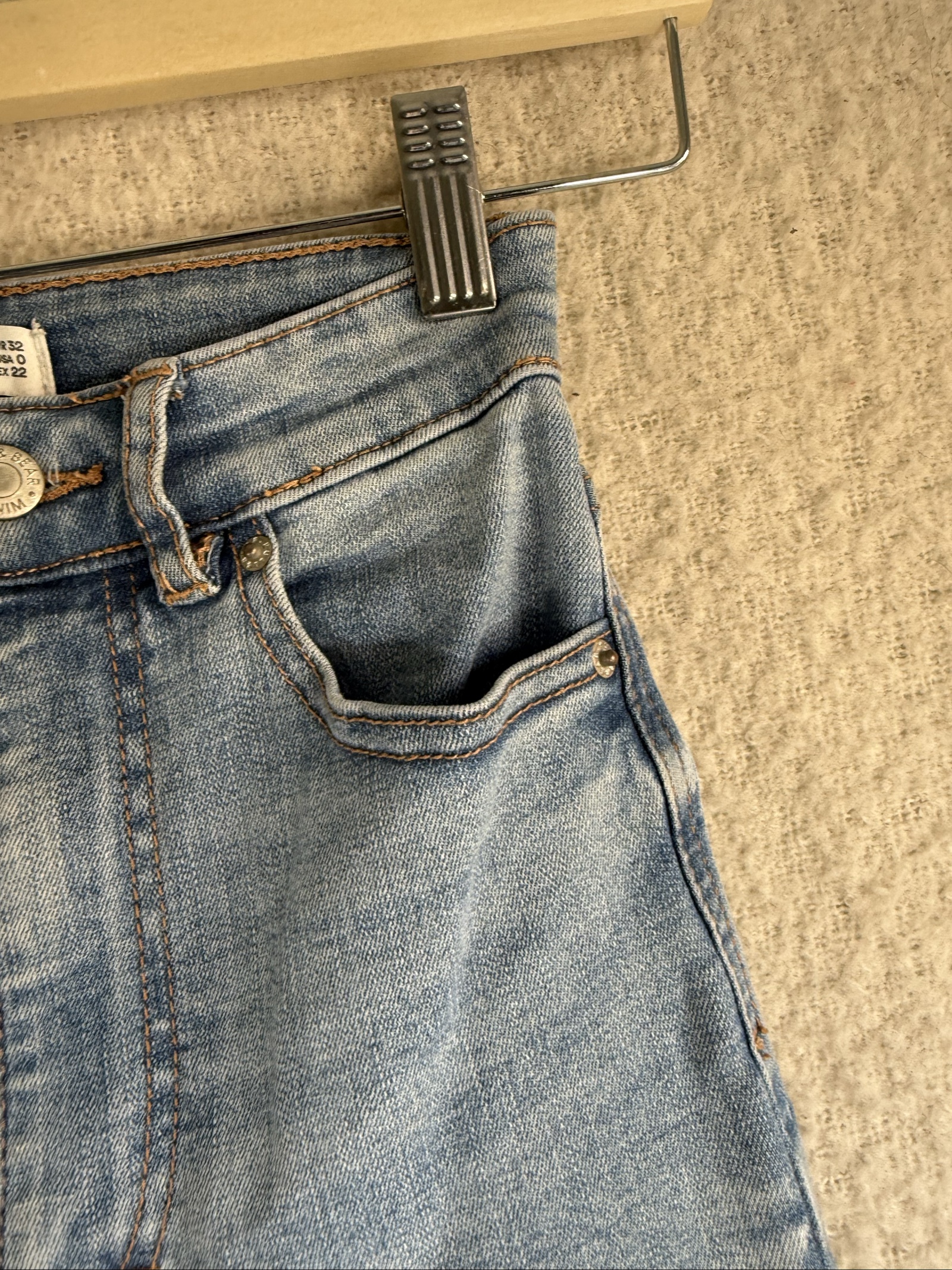 Pull&Bear Light Blue Denim Skinny Jeans UK 6 High Waist Stretch Slim Fit image 2
