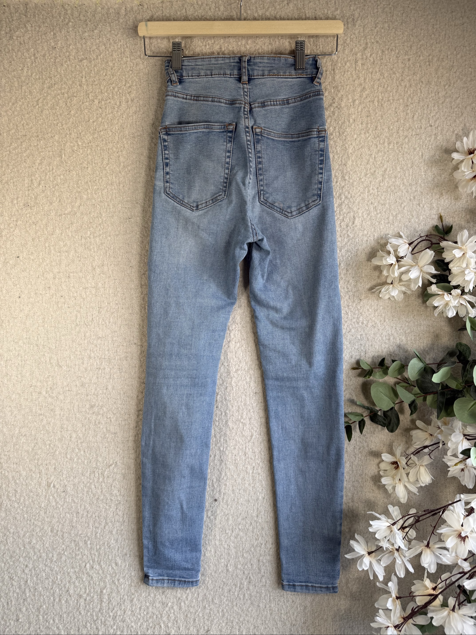 Pull&Bear Light Blue Denim Skinny Jeans UK 6 High Waist Stretch Slim Fit image 4