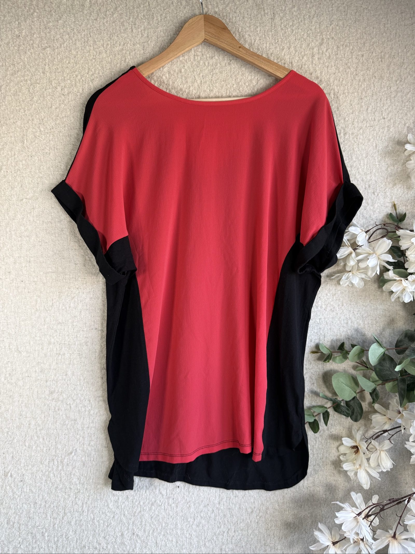 F&F Red & Black Colour Block Casual Loose Fit Top UK 18 Stylish Women