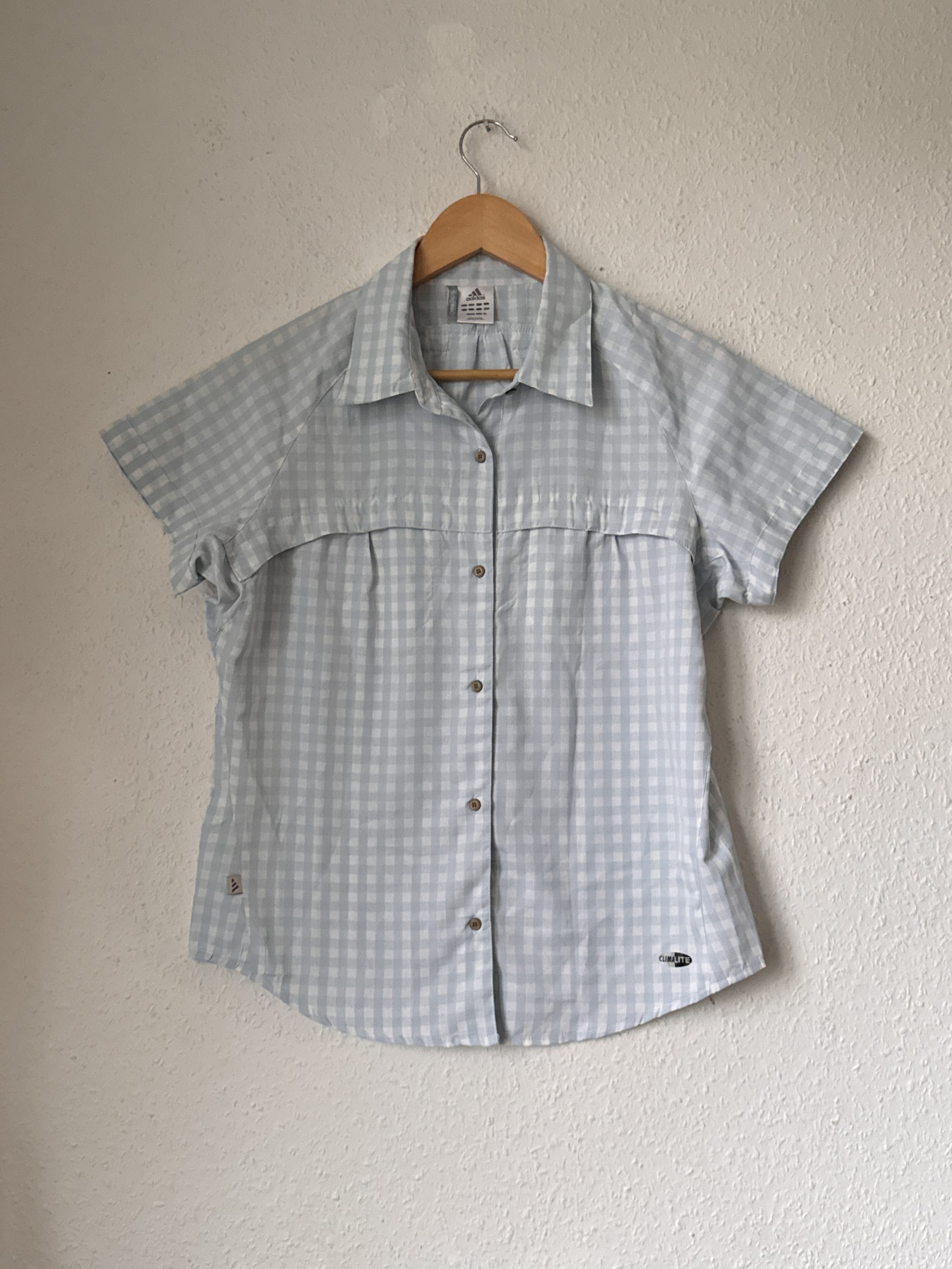 Adidas Light Blue & White Check Climalite Shirt XL 2895