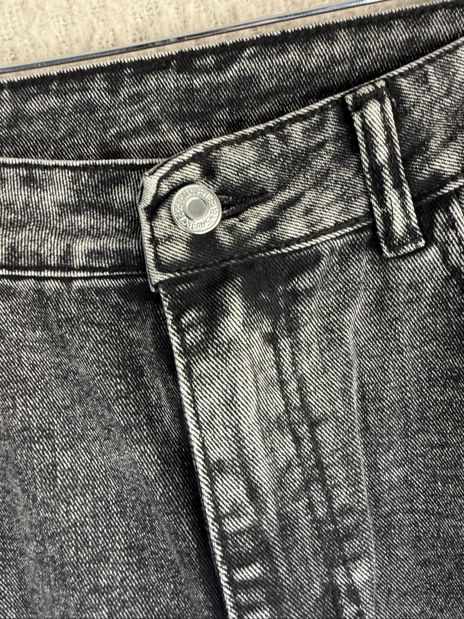 Unbranded Black Acid Wash Wide Leg Jeans UK M Casual Streetwear Denim Trousers image 3