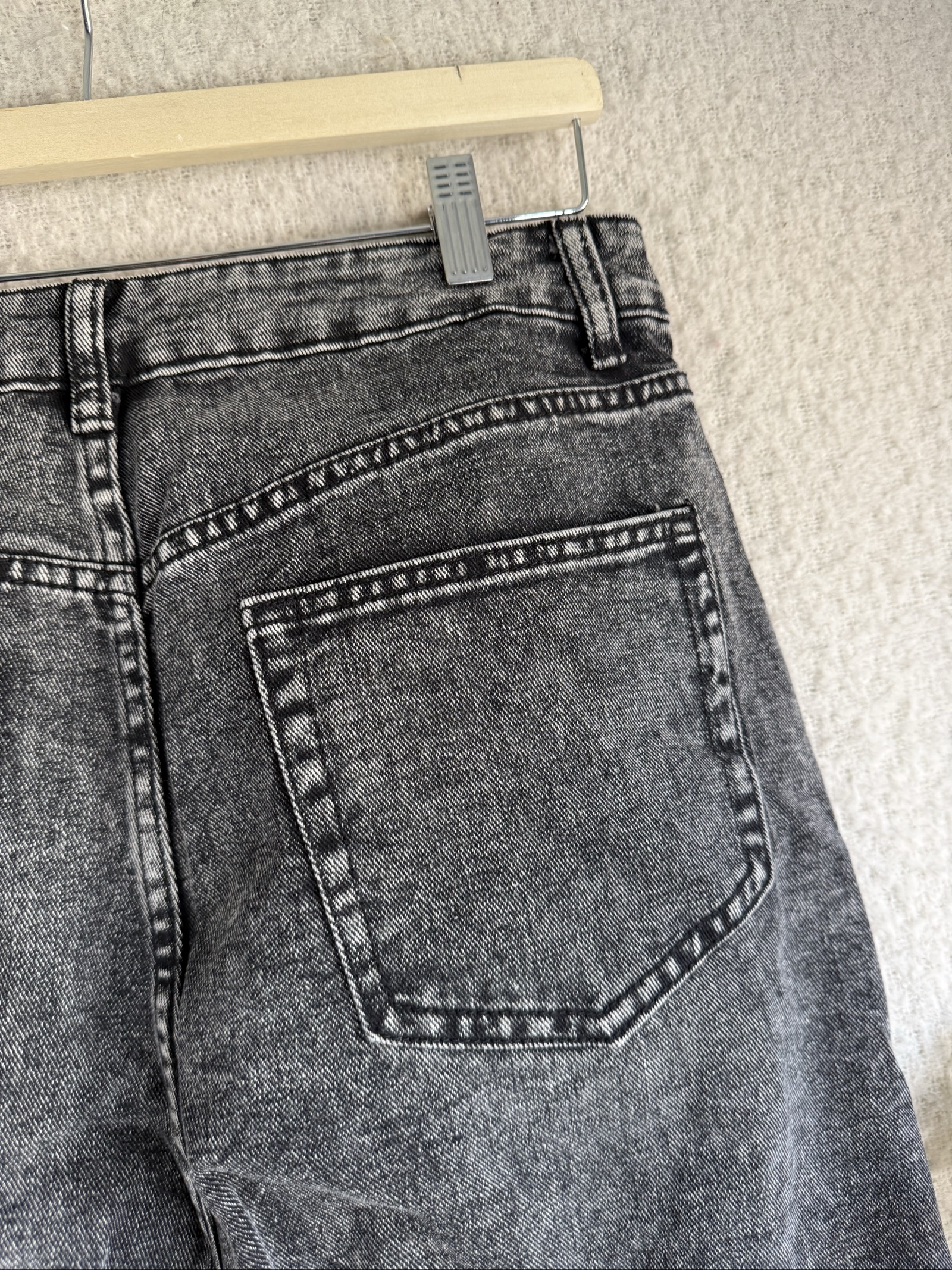 Unbranded Black Acid Wash Wide Leg Jeans UK M Casual Streetwear Denim Trousers image 5