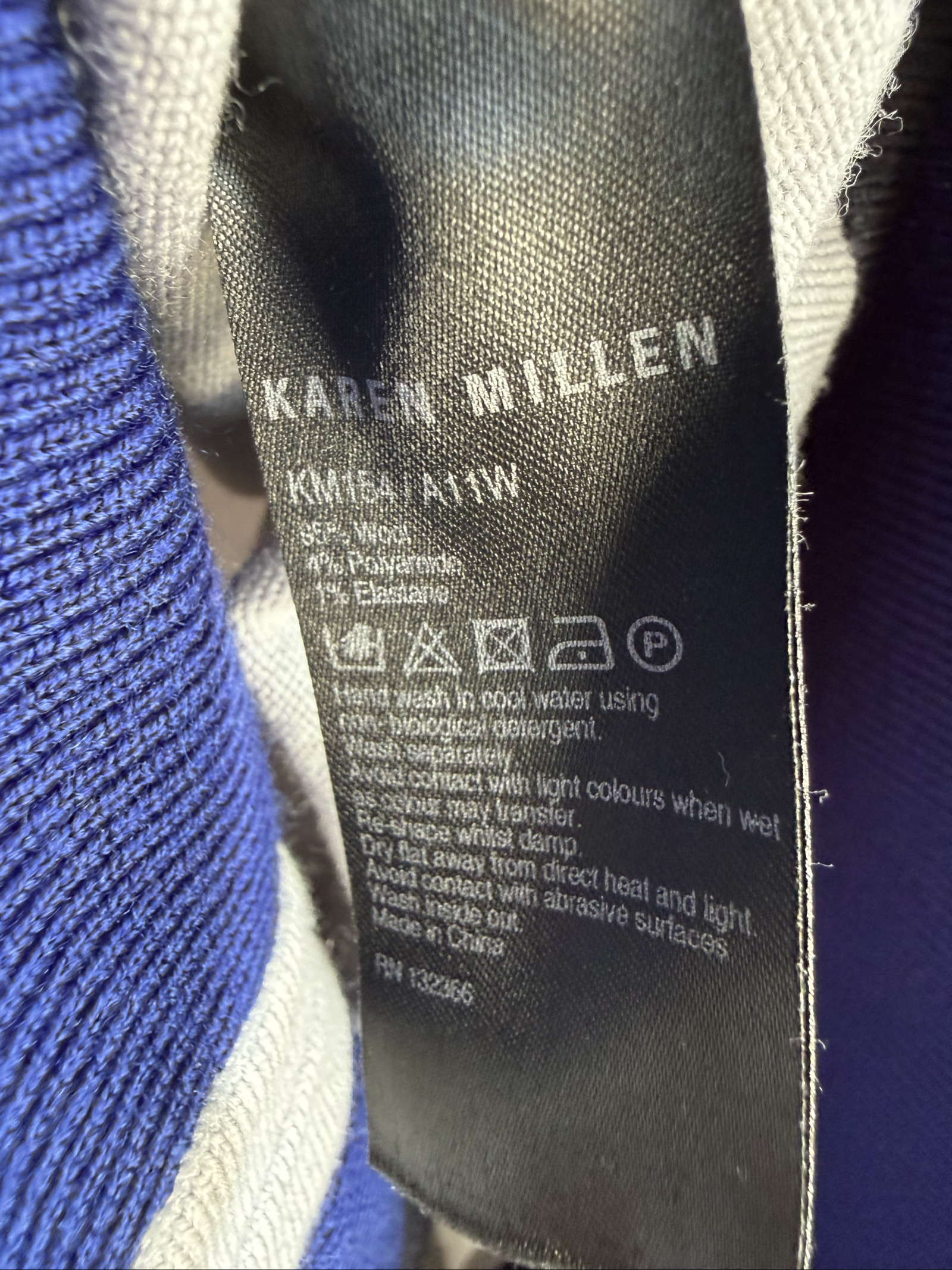 Karen Millen Blue Grey Black Colourblock Ruched Waist Knit Dress UK 2 Stylish Chic image 6