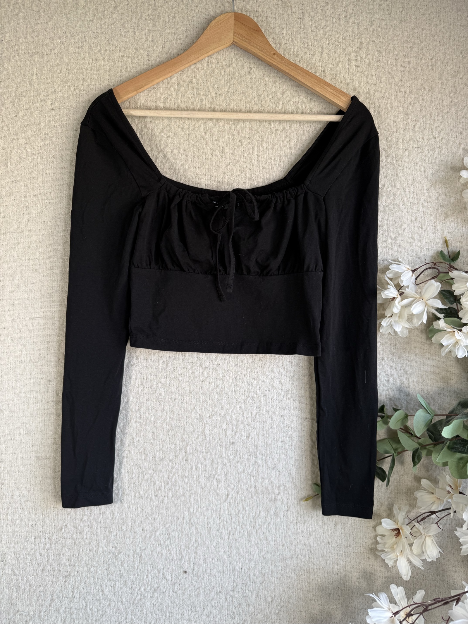 ASOS Black Long Sleeve Crop Top UK 10 Stylish Casual Everyday Wear