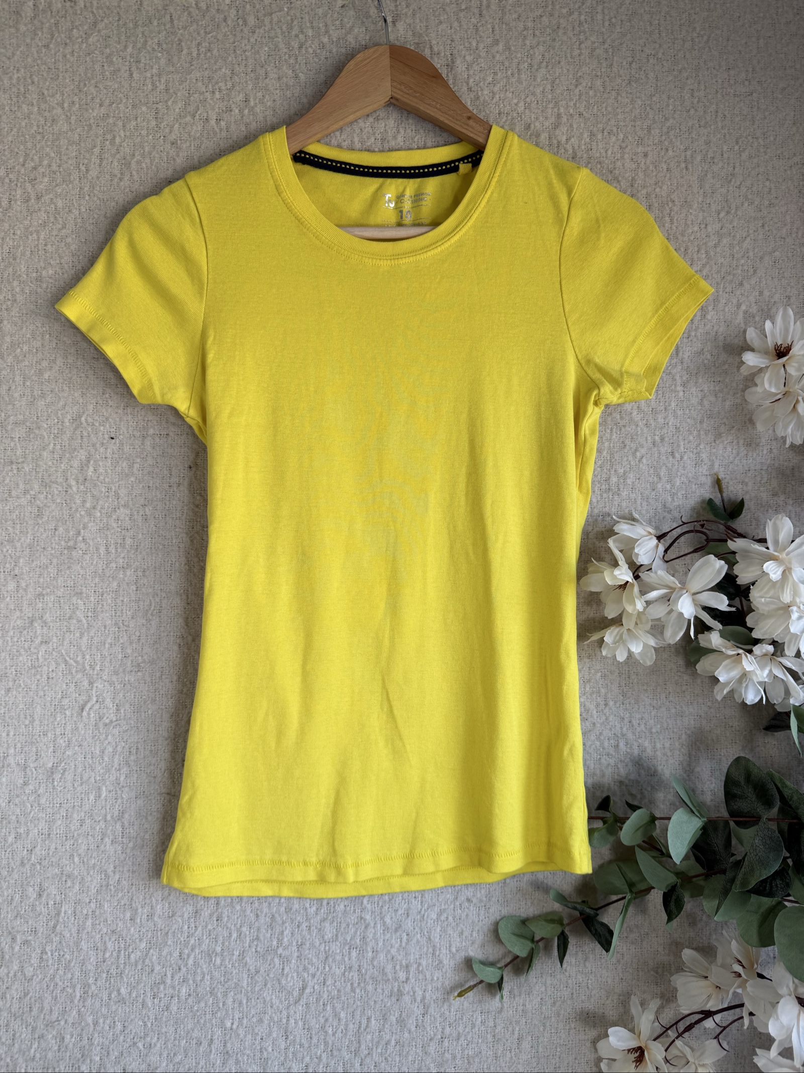 Tu Yellow Cotton T-Shirt Size UK 10 Casual Summer Basic Top
