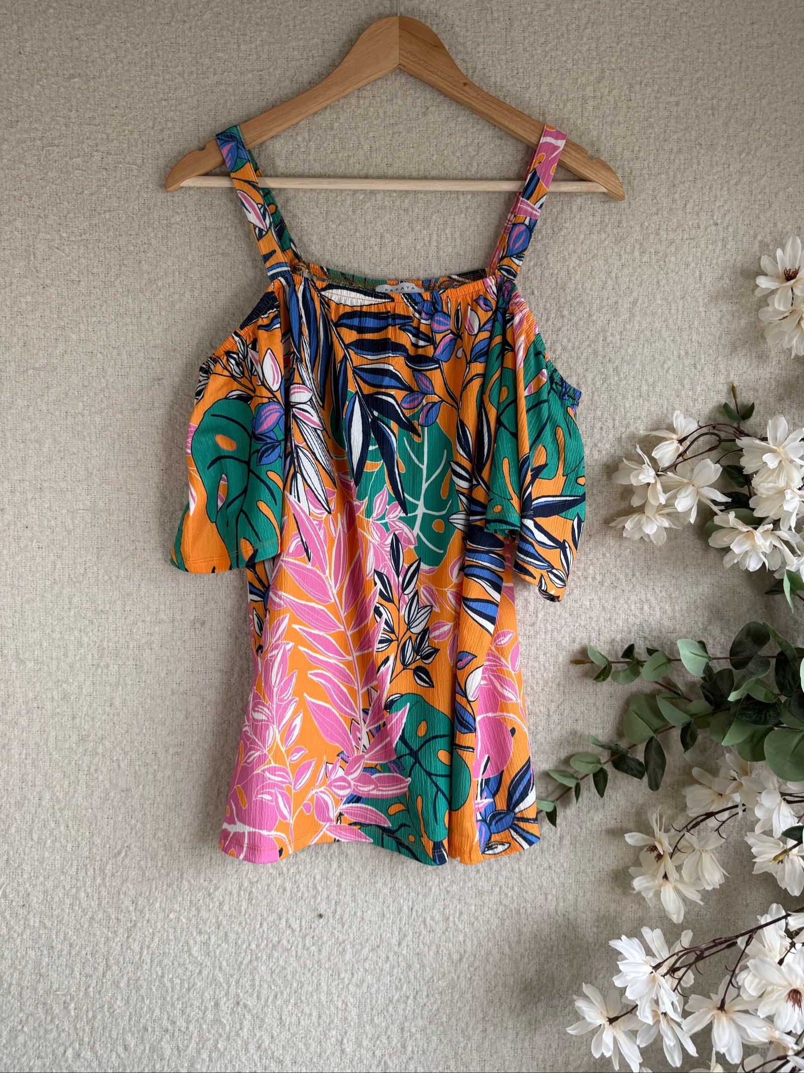 Papaya Multi Colour Floral Cold Shoulder Top UK 16 Summer Casual