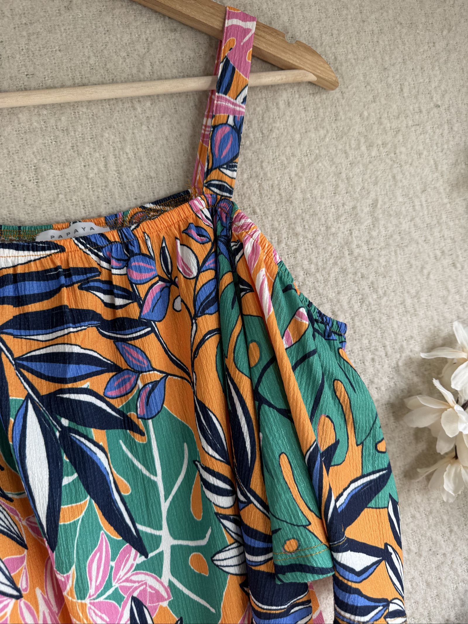 Papaya Multi Colour Floral Cold Shoulder Top UK 16 Summer Casual image 2