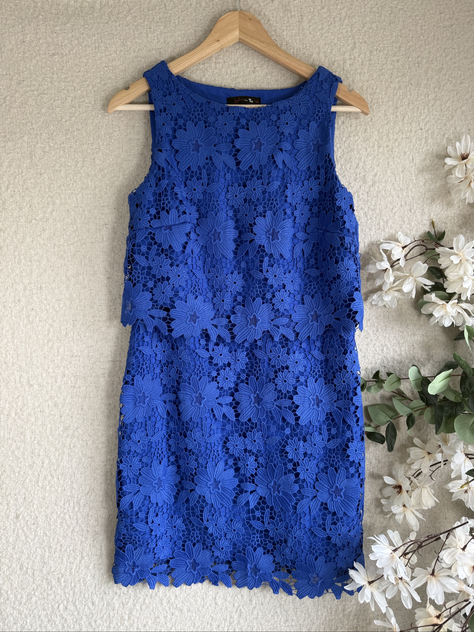 Gok for Tu Royal Blue Floral Lace Overlay Dress UK 12 Stylish Occasion Wear