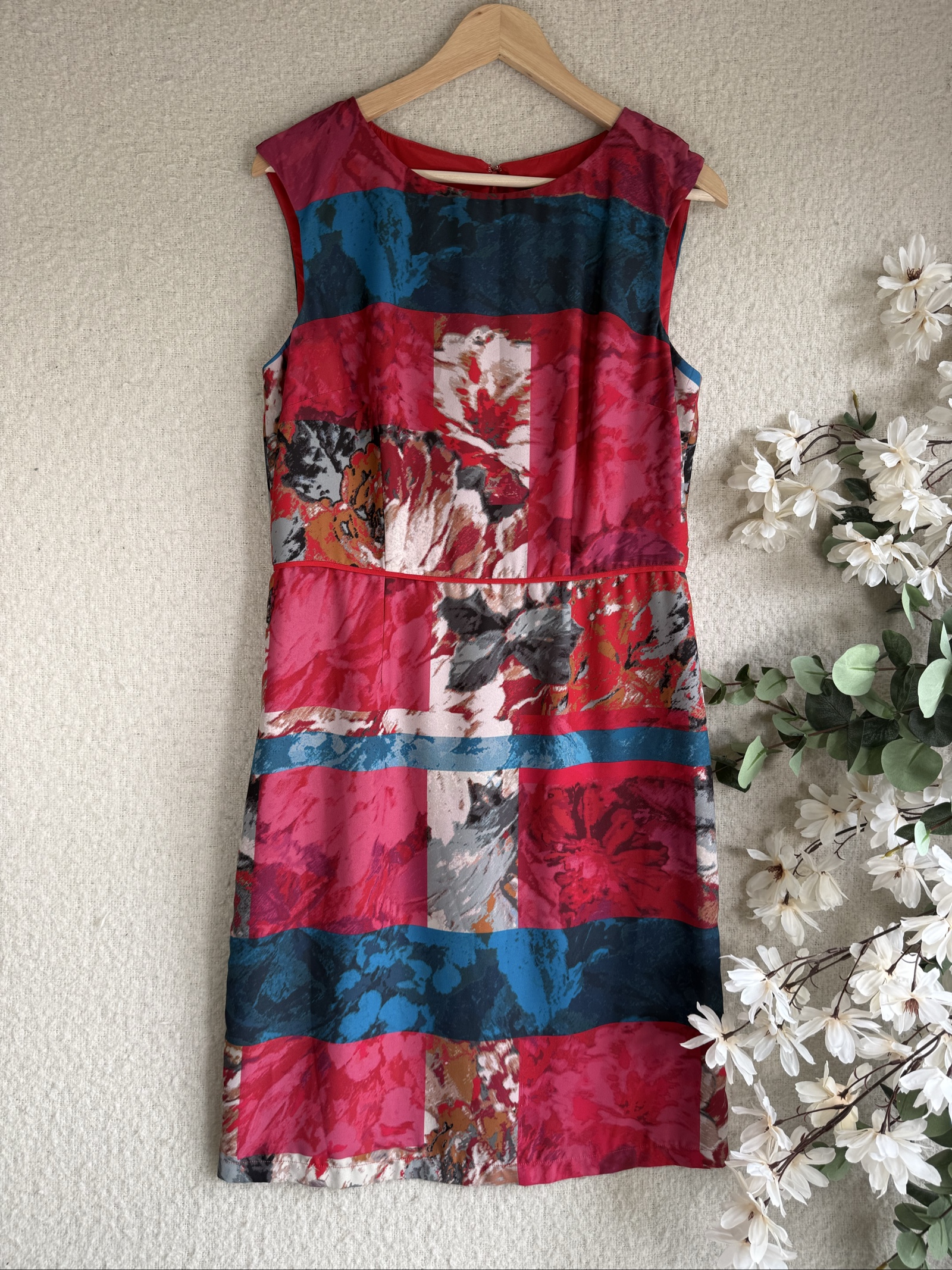 Adrianna Papell Red Floral Sleeveless Dress UK 16 Elegant Occasion Wear