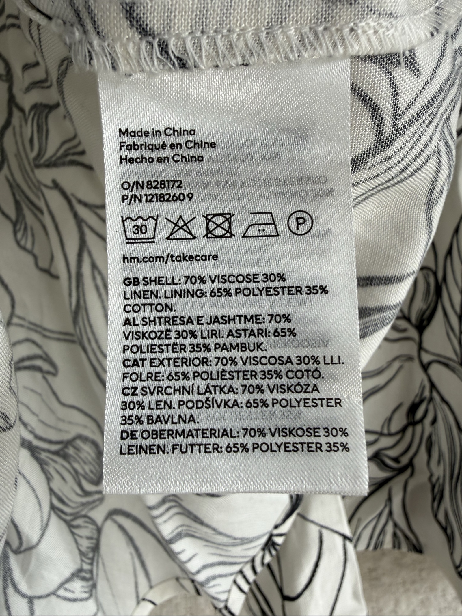 White & Black Floral Print Linen Blend Skater Skirt UK 14 Flared Summer Skirt image 7