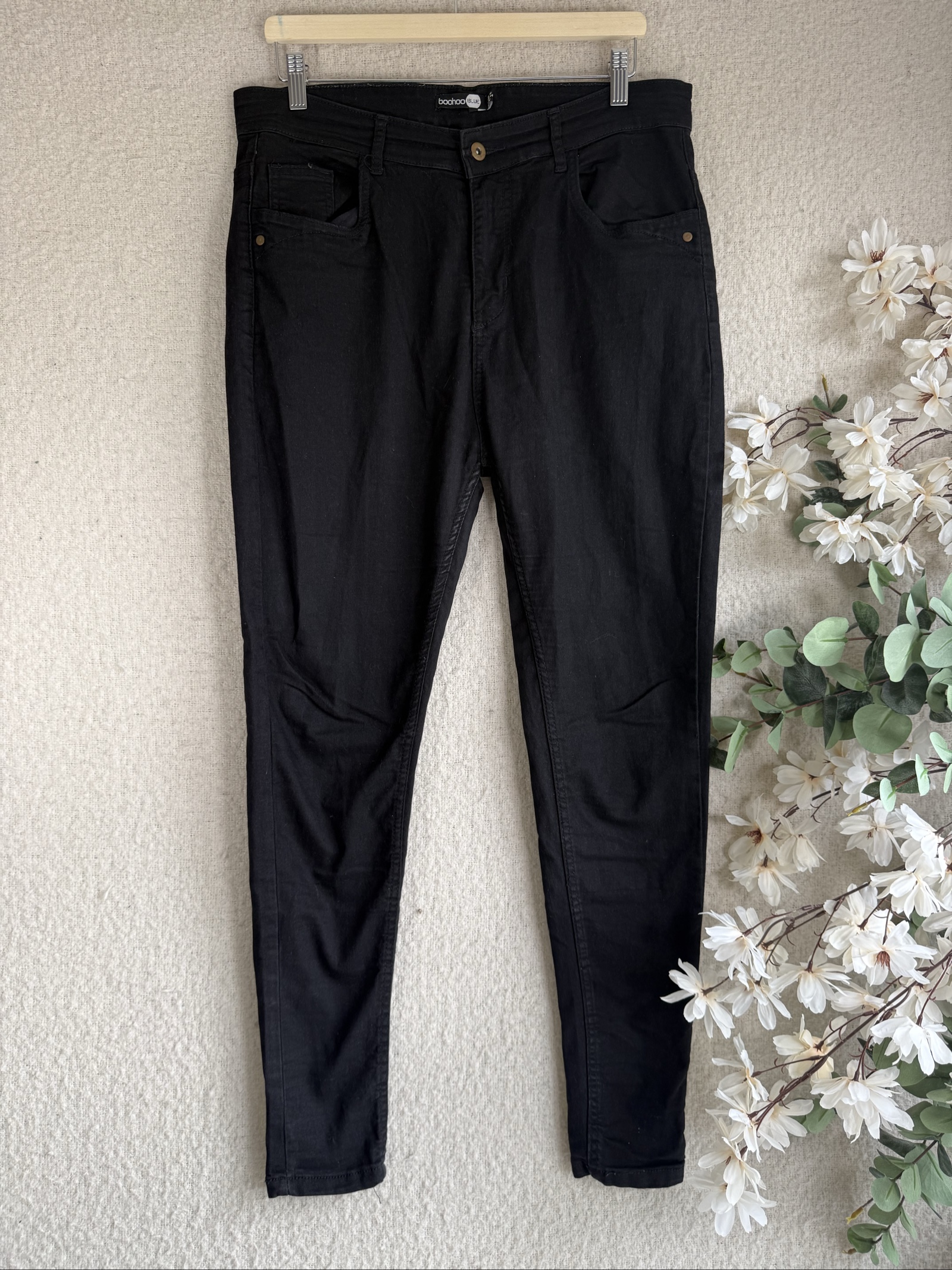 Boohoo Black Skinny Jeans UK 16 Stylish Casual Slim Leg Denim Pants