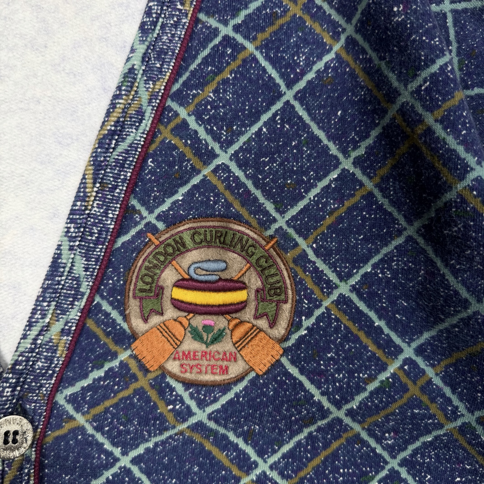 American System Vintage Blue Check Cardigan Small Embroidered Patch image 3