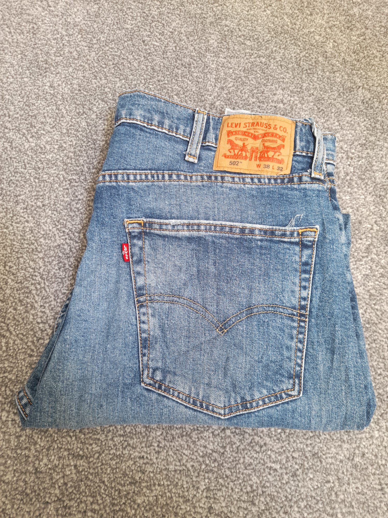 Levi's Blue Red Tab Denim 502 Regular Taper Fit Jeans 38" image 4